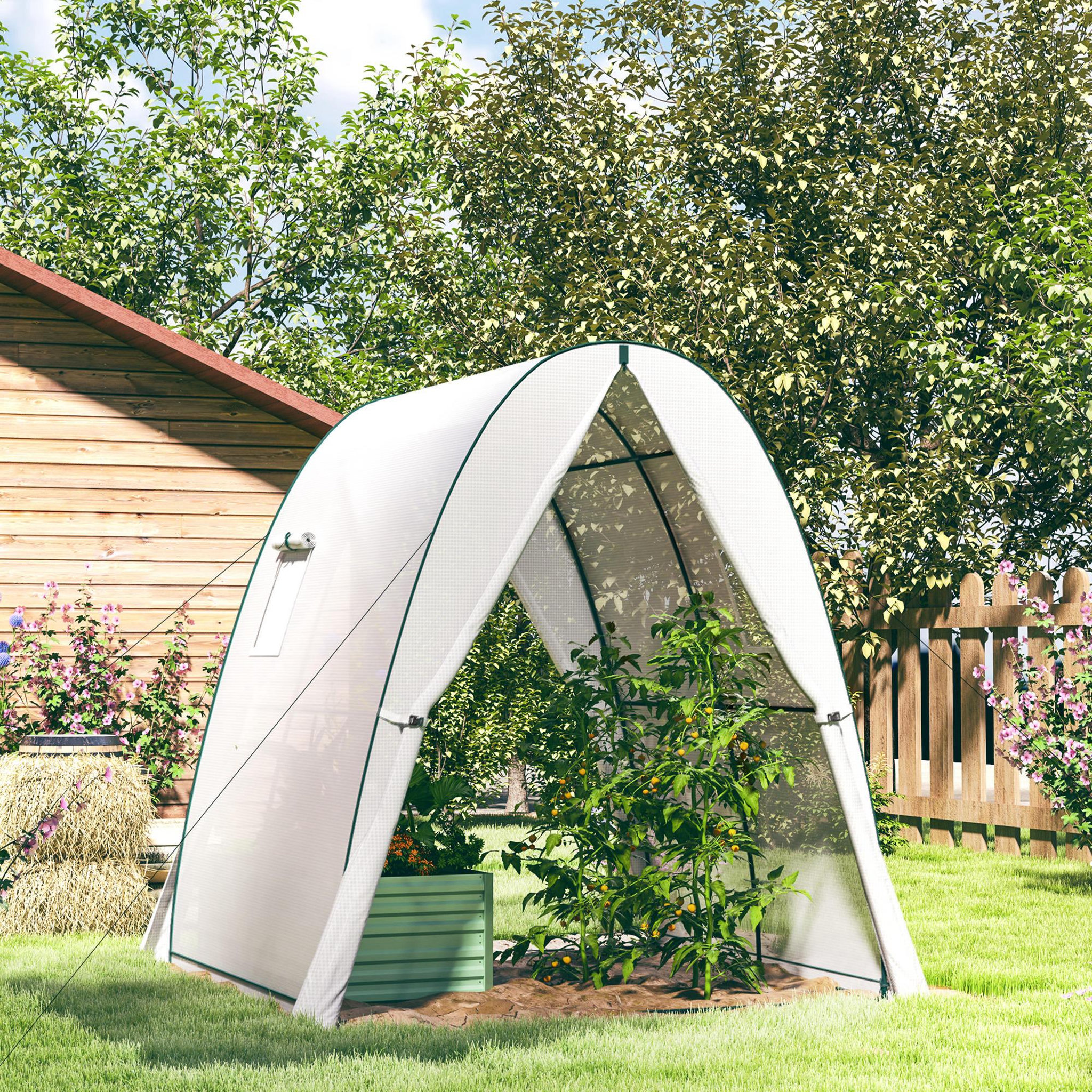 Voir la diapositive 2 : OUTSUNNY Serre tunnel de jardin 1,8 x 1,8 x 2 m - 2 portes enroulables zippées, 2 fenêtres - acier vert pe blanc