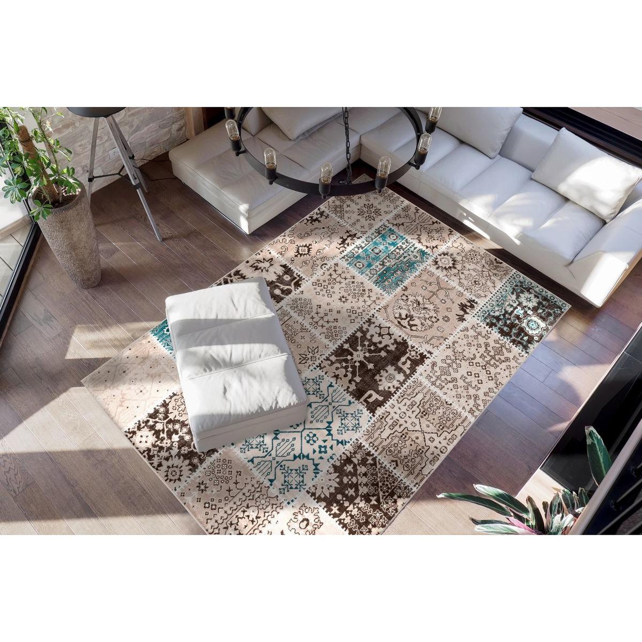 Voir la diapositive 2 : Paris Prix Tapis Patchwork à Poils Courts  Ariya  Taupe