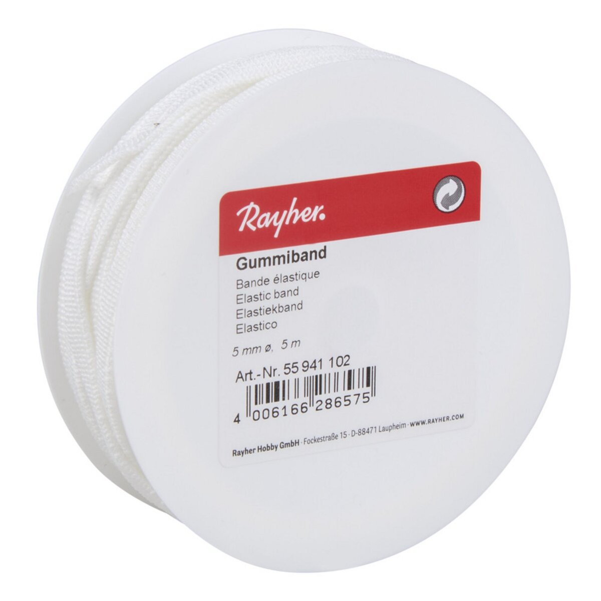Rayher Fil élastique Blanc plat 5 mm Rouleau 5 m
