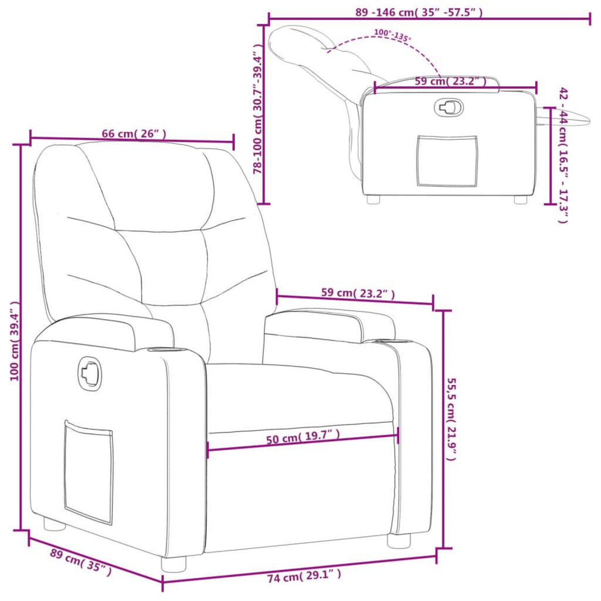 VIDAXL Fauteuil inclinable Cappuccino Similicuir