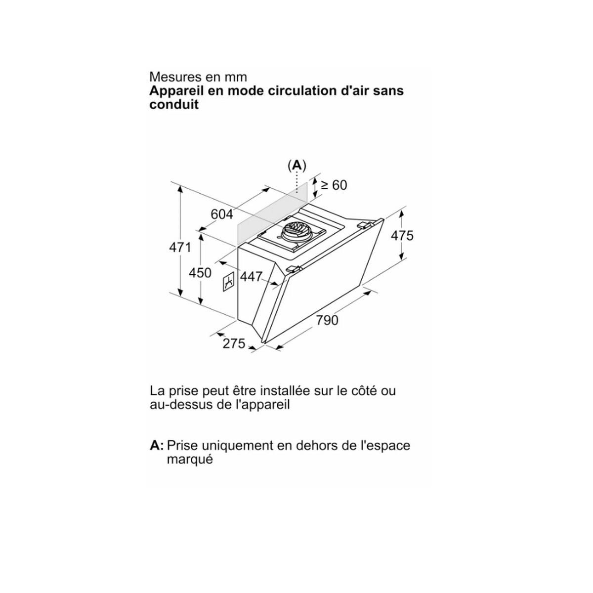 Siemens Hotte décorative inclinée 80cm 432m3/h noir - LC81KAN60