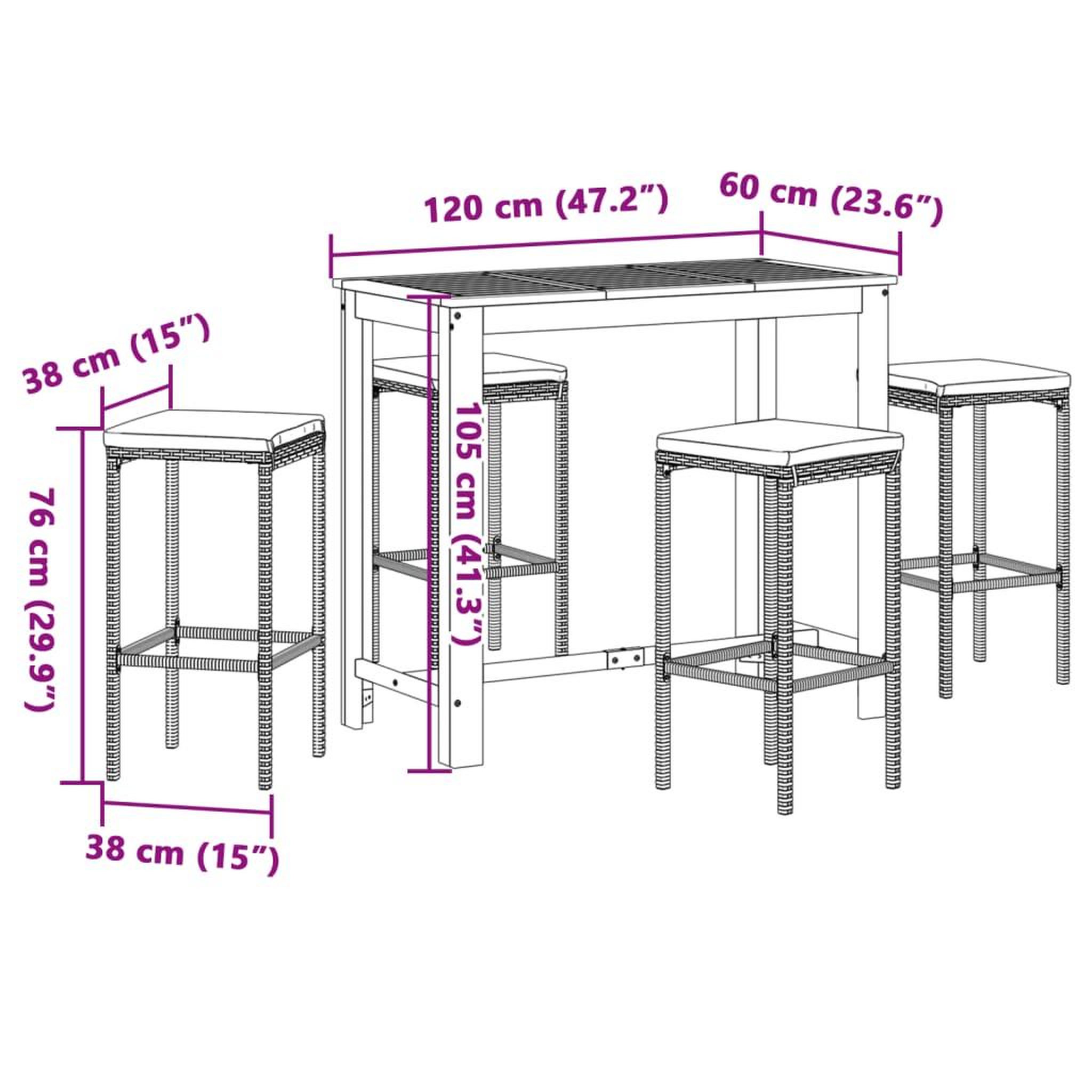 Voir la diapositive 6 : VIDAXL Ensemble de bar de jardin 5 pcs marron bois massif acacia rotin