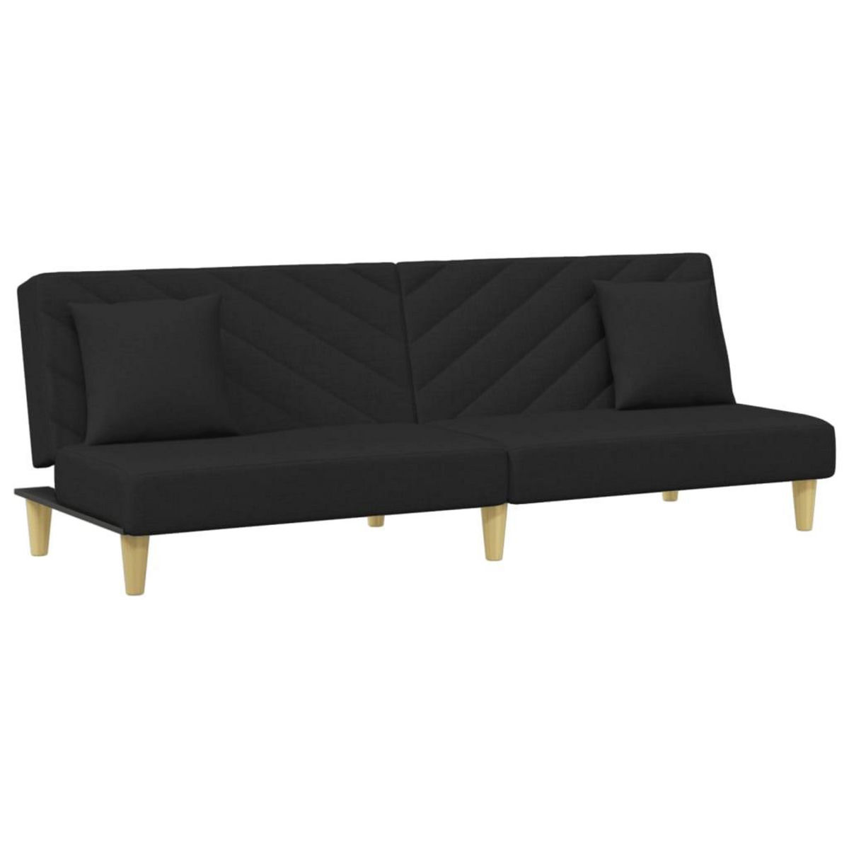 VIDAXL Canape-lit a 2 places et oreillers et repose-pied noir tissu