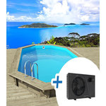 Habitat et Jardin Piscine bois   Palma 145   7.57 x 4.07 x 1.44 m + Pompe à chaleur pour piscine 6 kw/h inverter  PowerLine by Hayward  - Noir