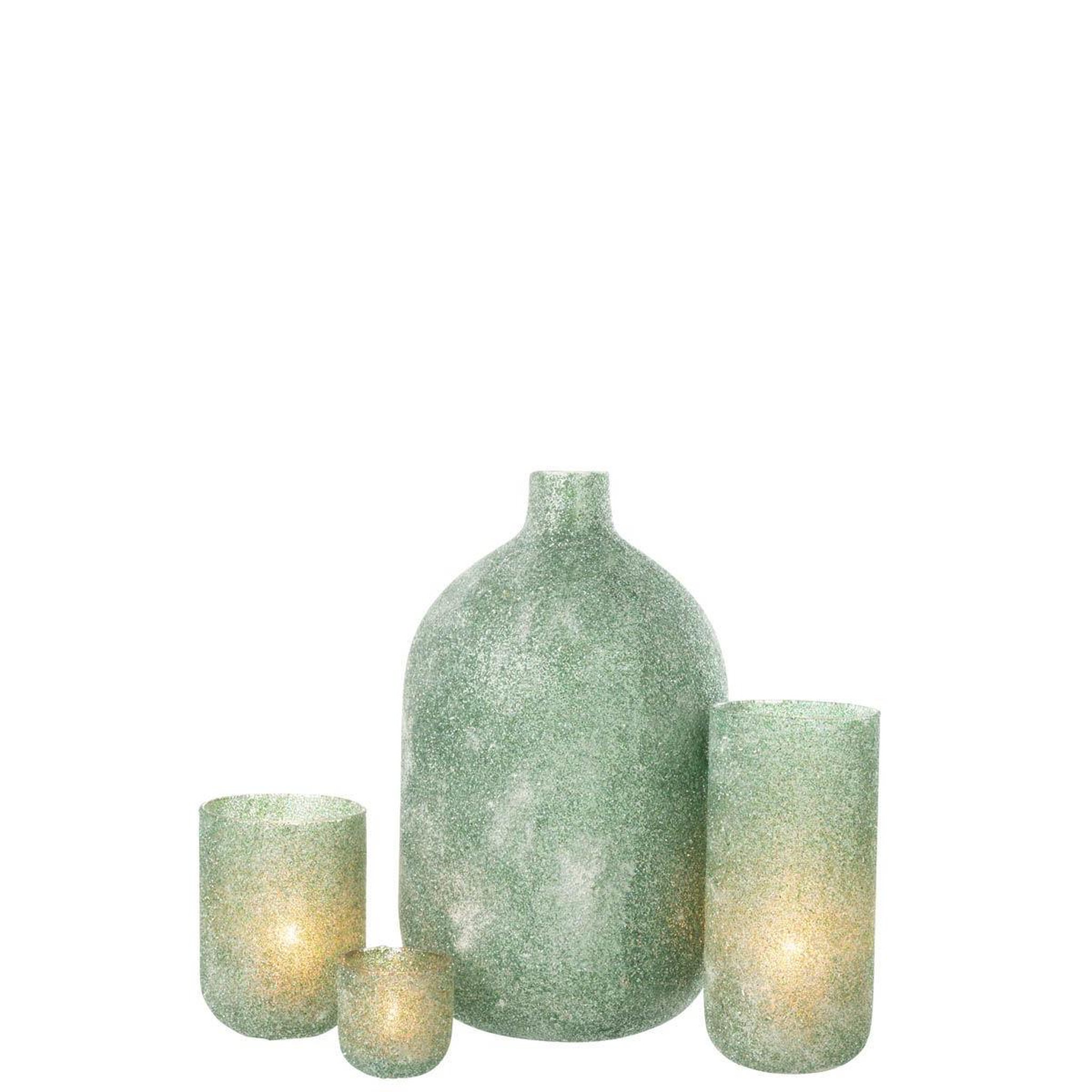 Voir la diapositive 5 : J-LINE Photophore déco en verre  fore  18cm vert