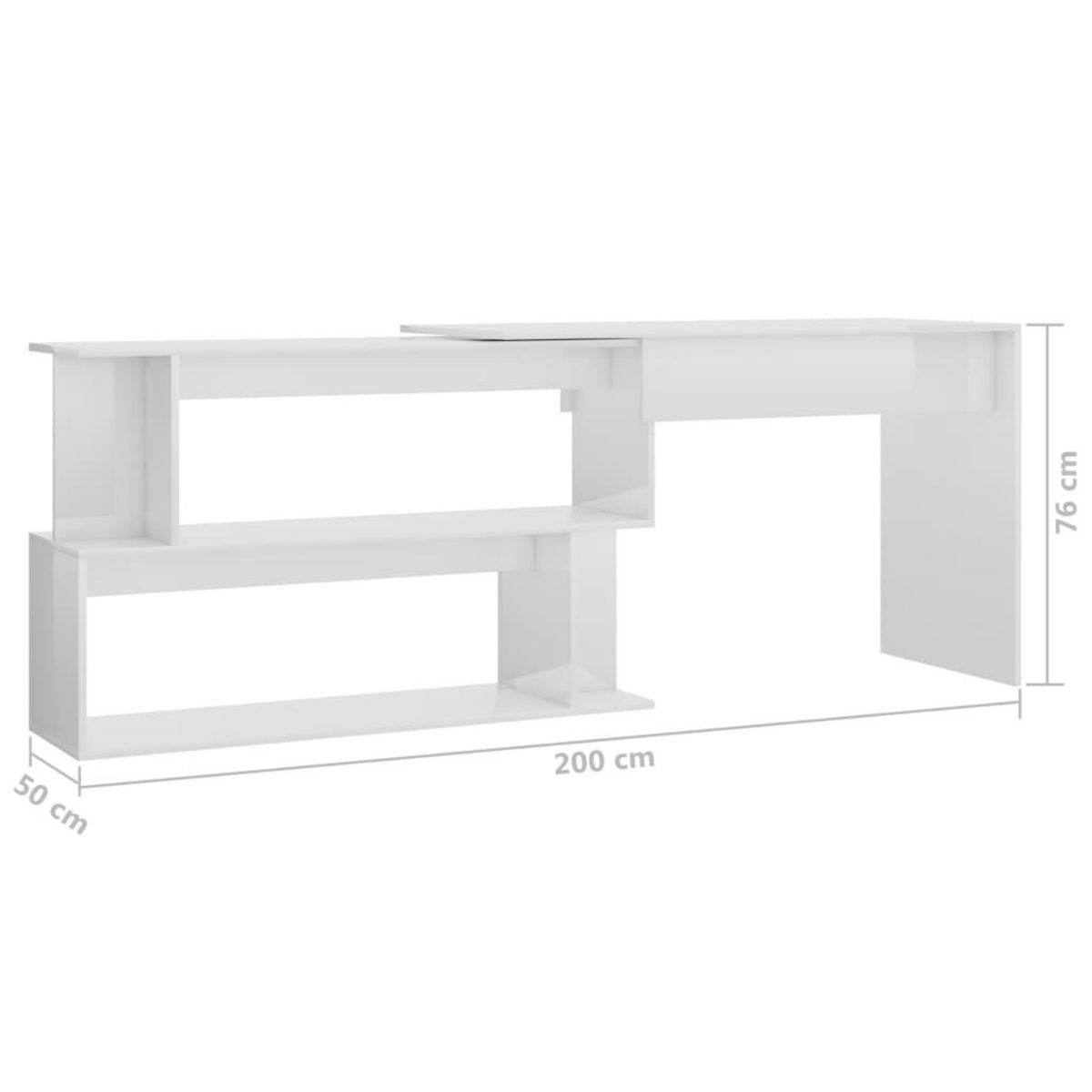 VIDAXL Bureau d'angle Blanc brillant 200x50x76 cm Bois d'ingenierie