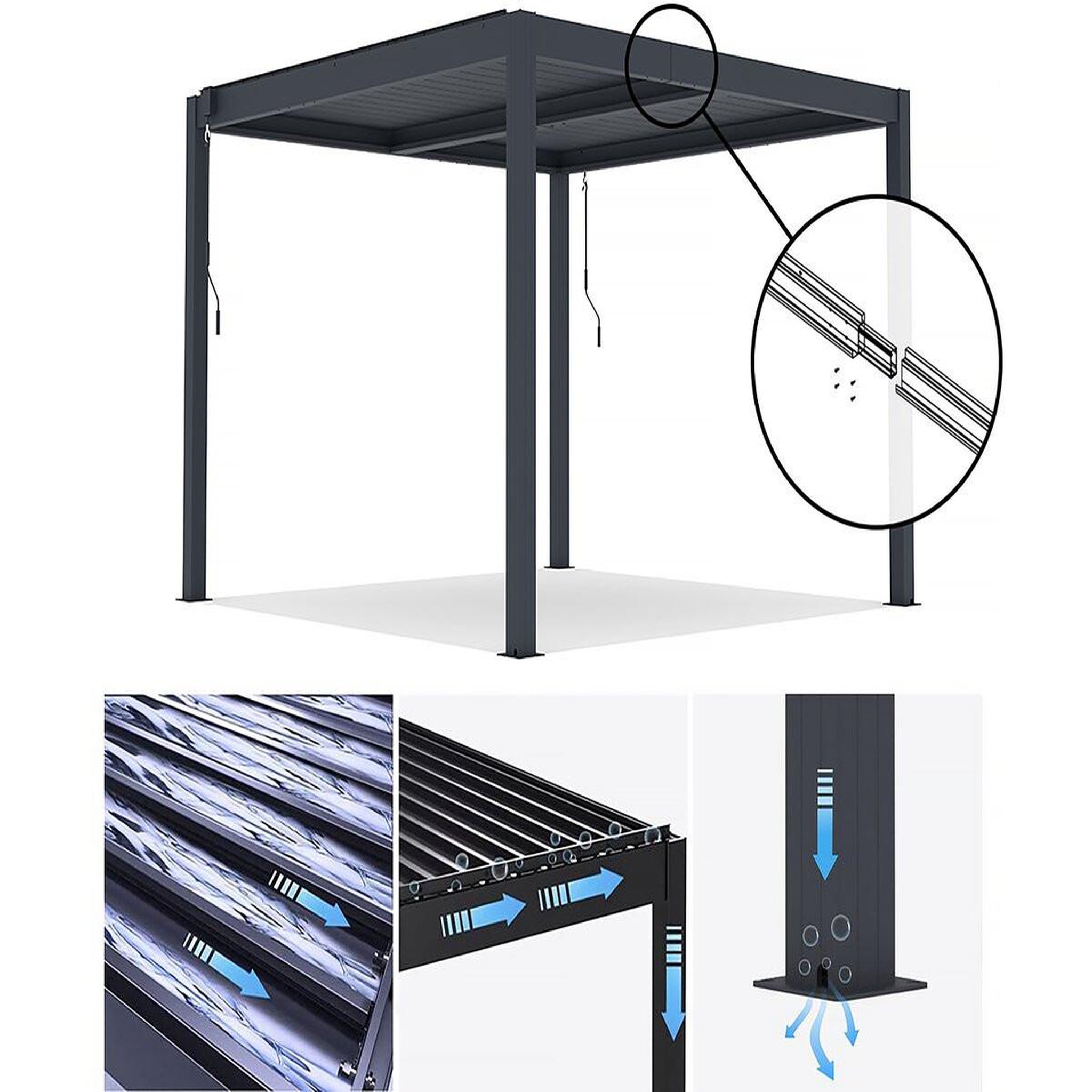 Voir la diapositive 3 : Habitat et Jardin Pergola bioclimatique en aluminium  Windsor  - 3 x 3 m - Anthracite