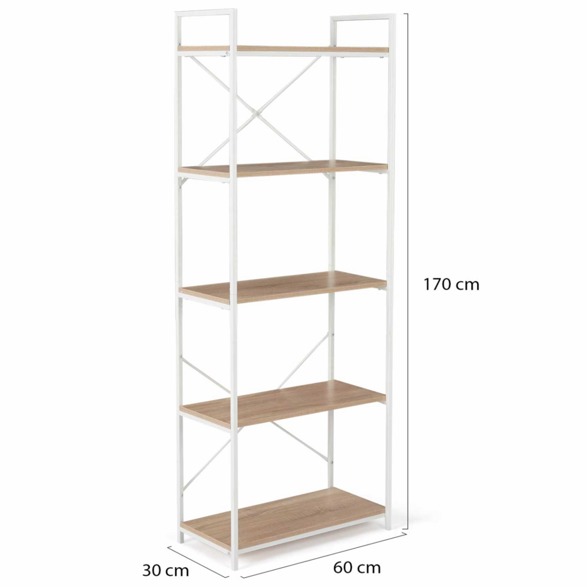 ID MARKET Etagère 5 niveaux DETROIT 170cm design industriel bois et métal blanc