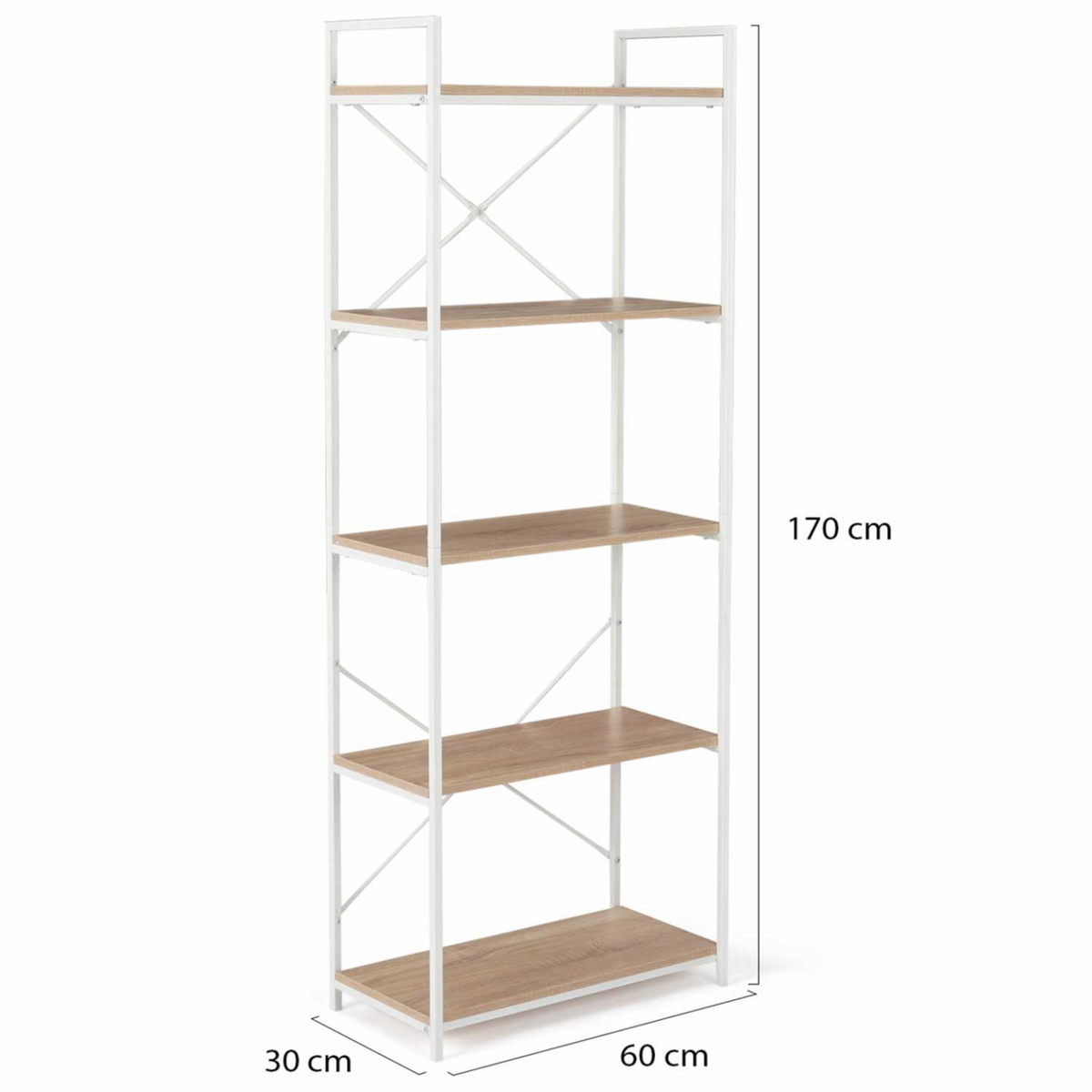 ID MARKET Etagère 5 niveaux DETROIT 170cm design industriel bois et métal blanc