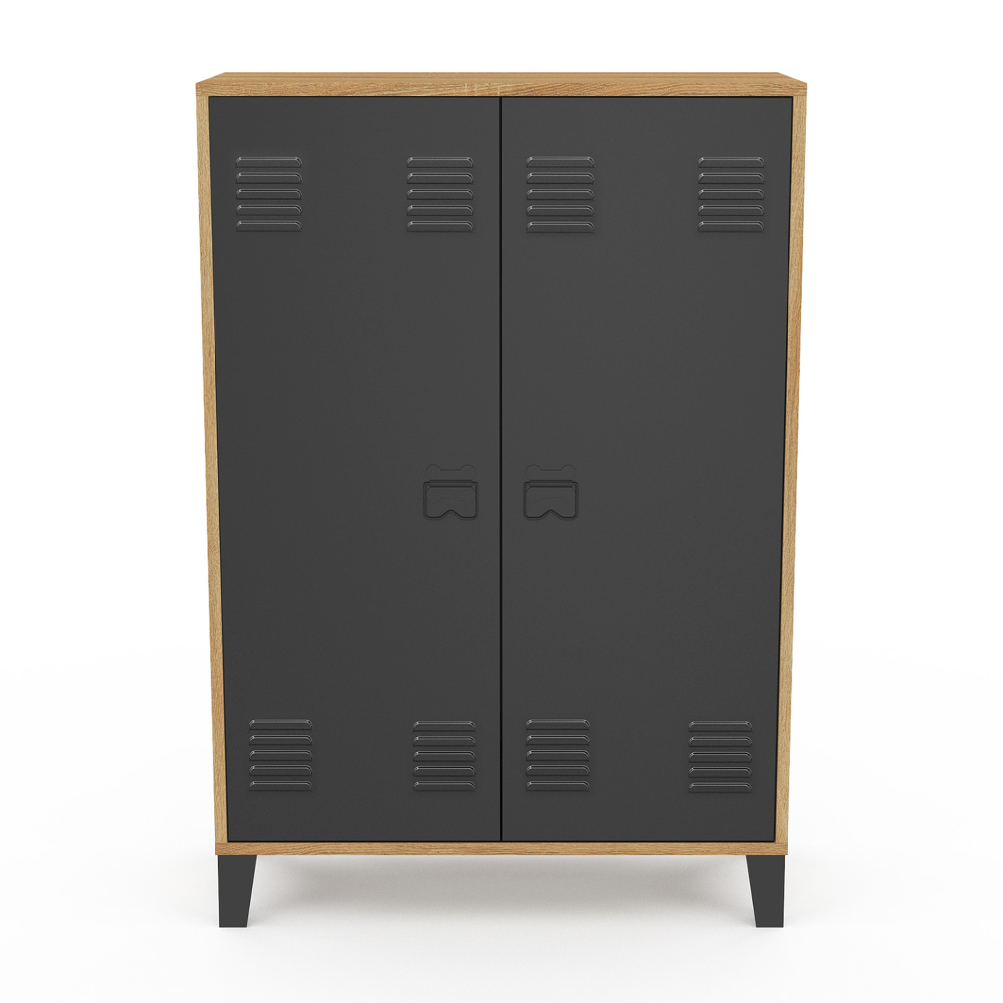 Voir la diapositive 3 : ID MARKET Armoire basse ester 2 portes métal noir et contour bois design industriel