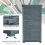 Voir la diapositive 5 : OUTSUNNY Armoire de jardin abri jardin remise pour outils sur pied 2 étagères portes persiennes toit bitumé étanche bois sapin pré-huilé gris