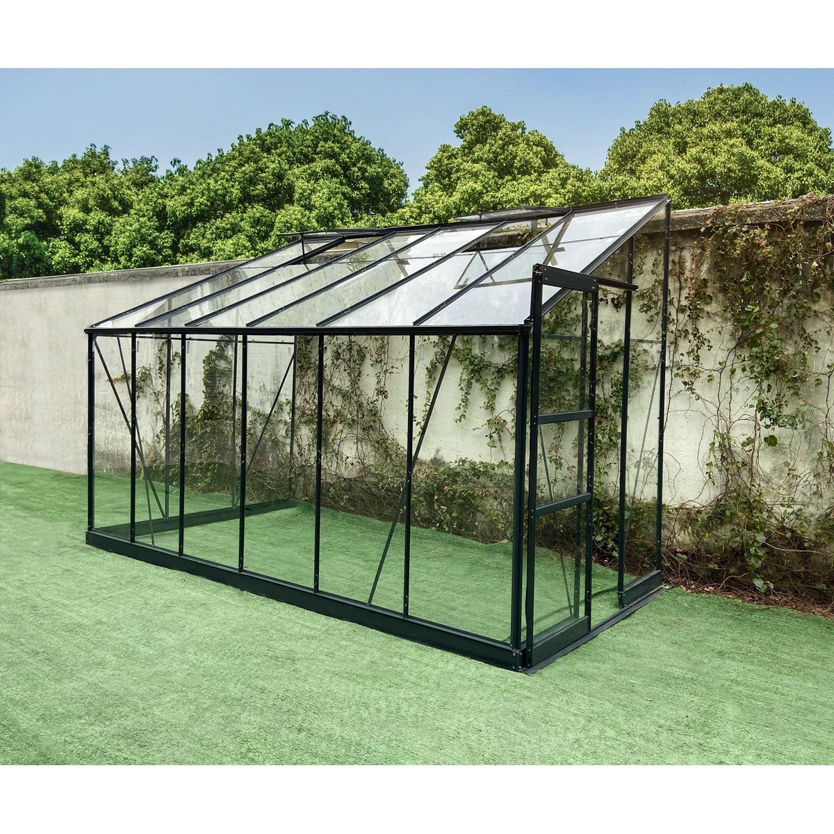 GREEN PROTECT Serre de jardin adossée verre trempé 7,22m² 