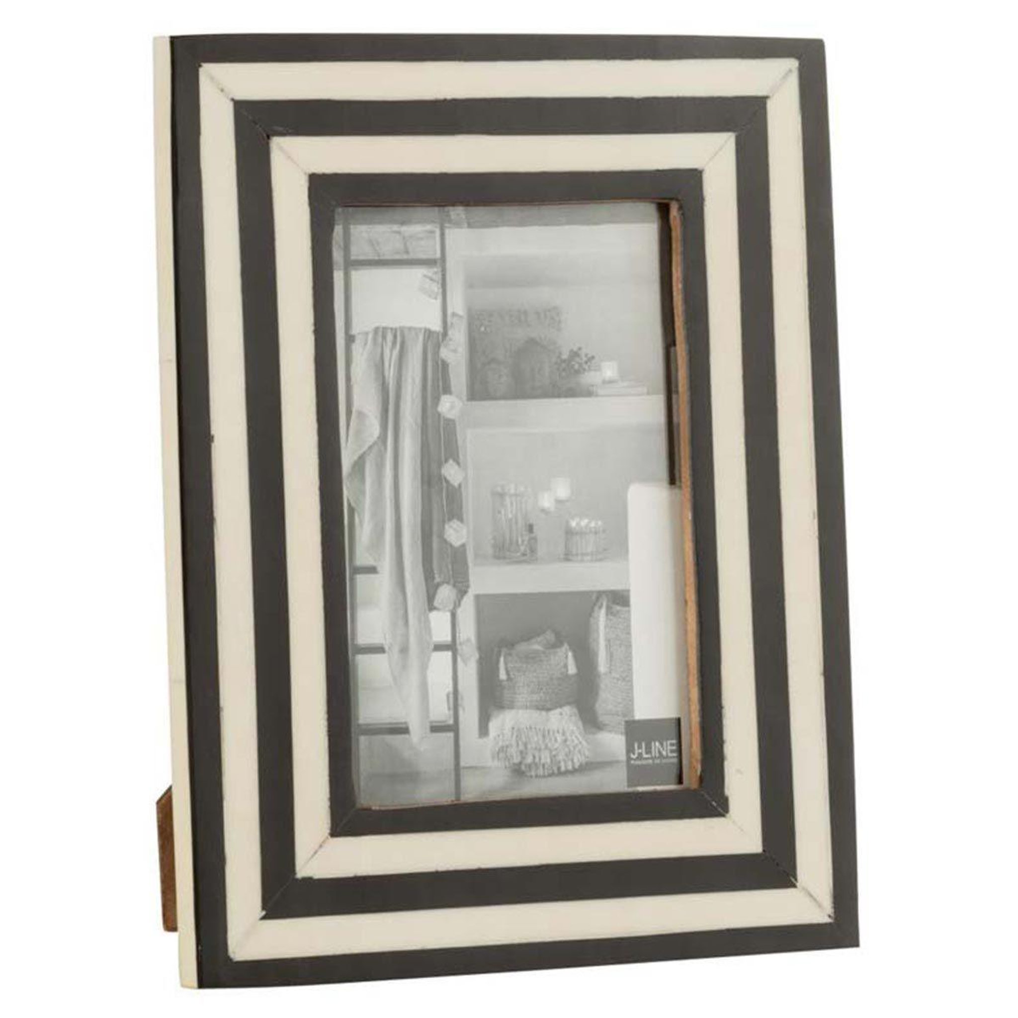 J-LINE Cadre Photo Déco  Lignes  17x22cm Noir & Blanc