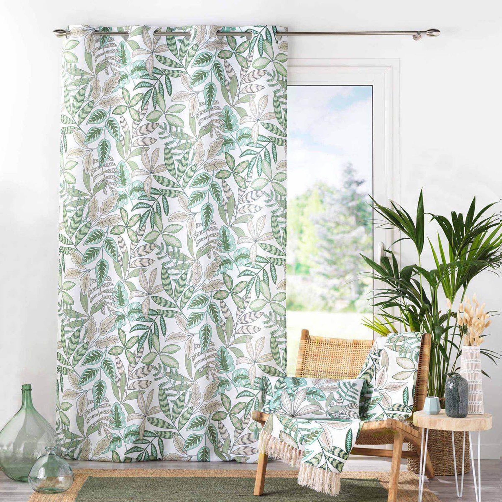 Voir la diapositive 2 : Douceur d'Intérieur Rideau à œillets imprimé  beautaline  140x260cm vert