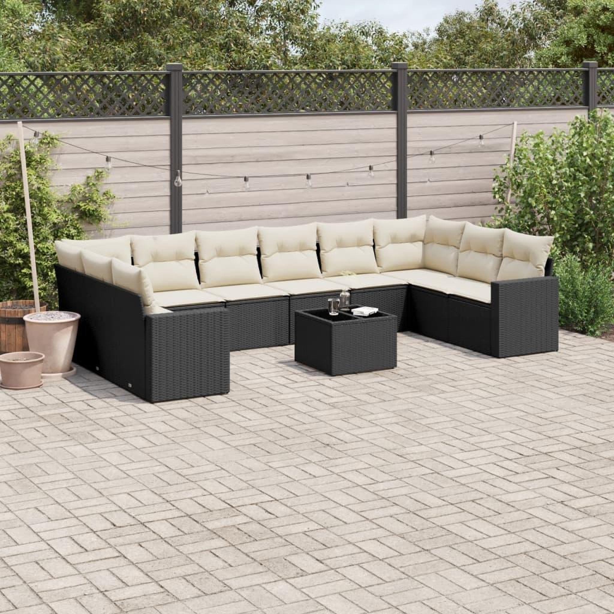 VIDAXL Salon de jardin 11 pcs avec coussins noir resine tressee