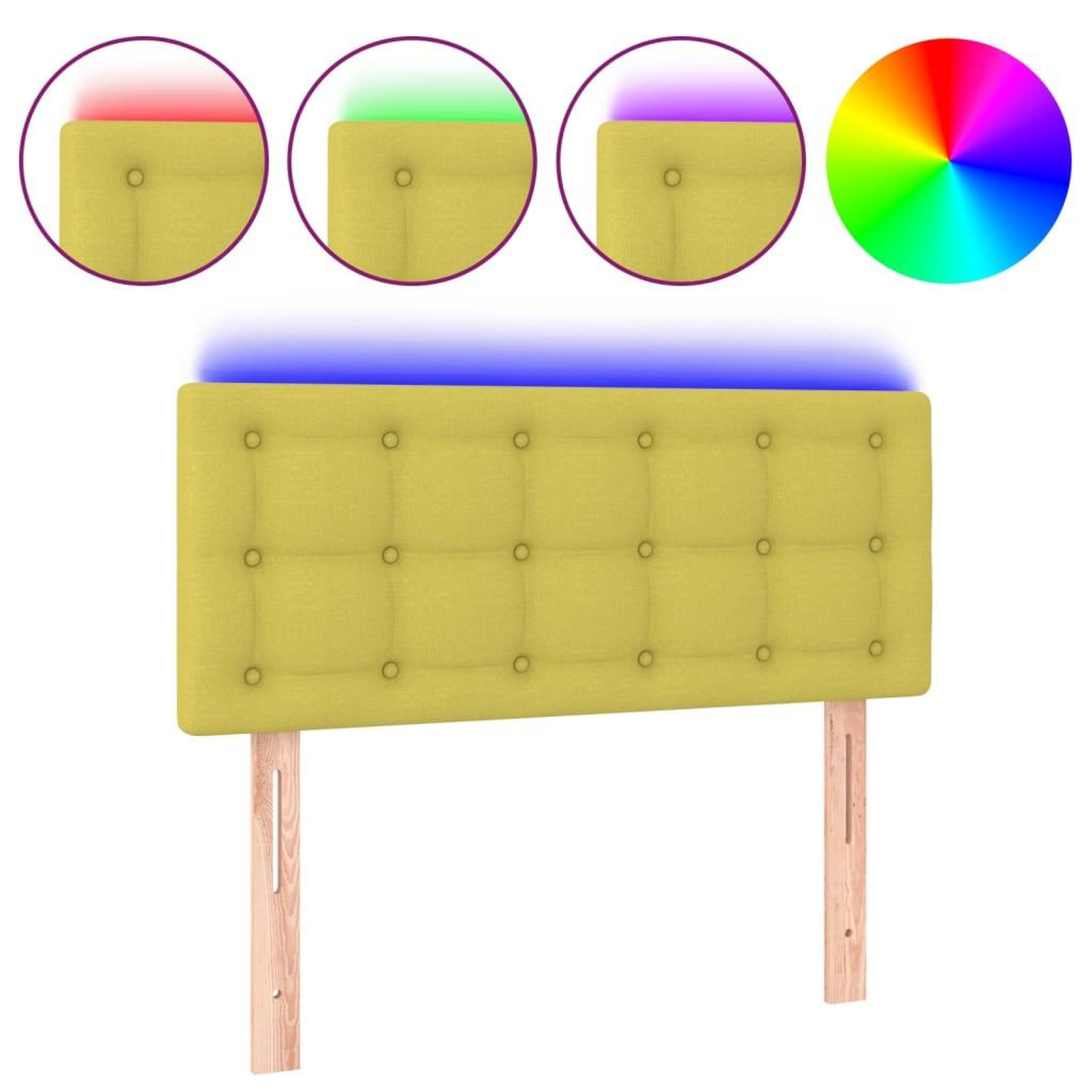 Voir la diapositive 2 : VIDAXL Tete de lit a LED Vert 100x5x78/88 cm Tissu