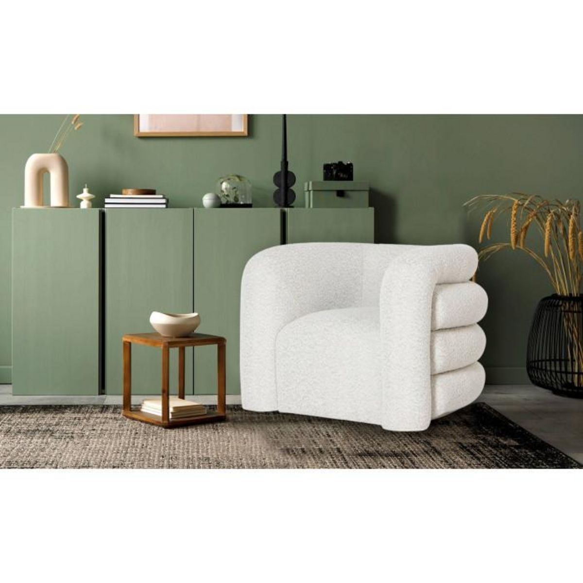 Paris Prix Fauteuil Design Bouclette  Elisa  95cm Crème