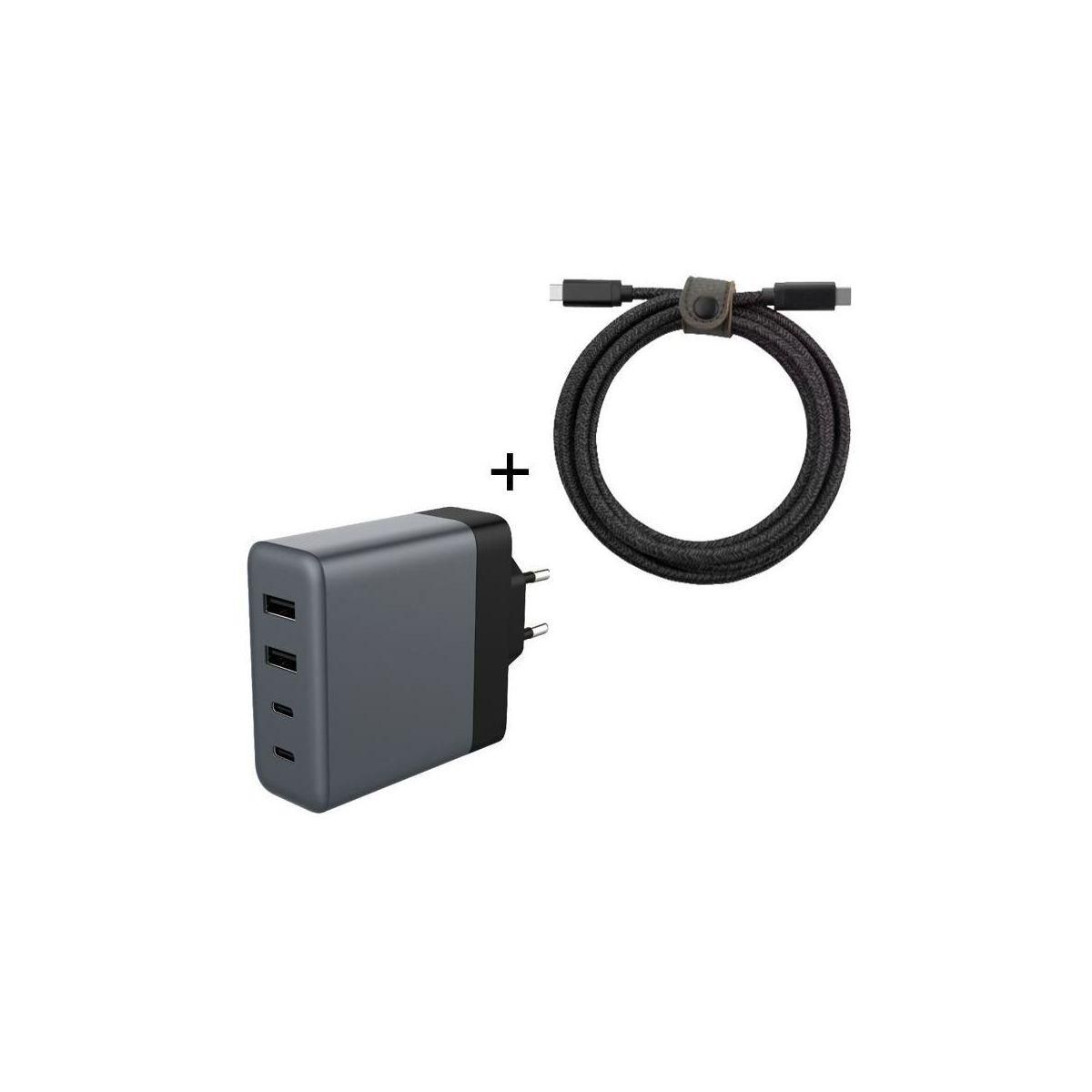 ADEQWAT Chargeur secteur 100W GaN 2 USB + 2 USB-C + Câble USB-C