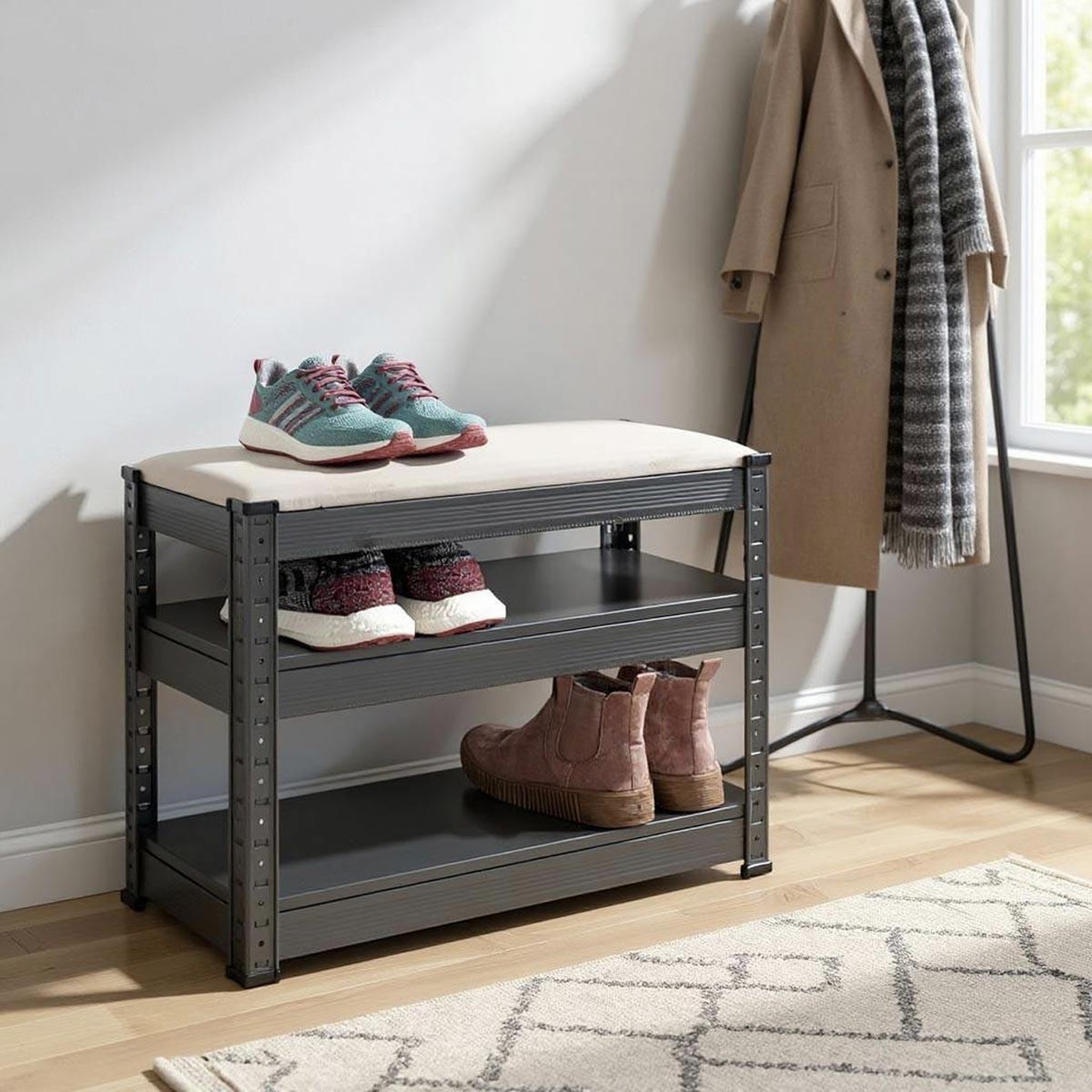 Voir la diapositive 4 : Paris Prix Banc rangement à chaussures  oris  60cm anthracite
