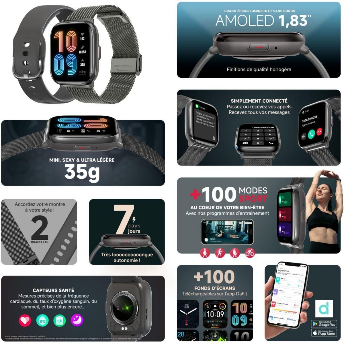 Echo Montre connectée Rainbow Nano Metal Silicone + Milanais