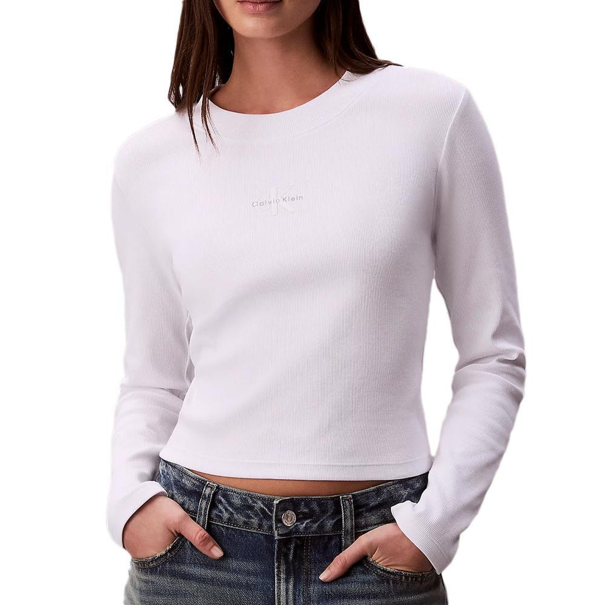 Voir la diapositive 1 : CALVIN KLEIN JEANS T-Shirt Manches Longues Blanc Femme Calvin Klein Jeans Baby