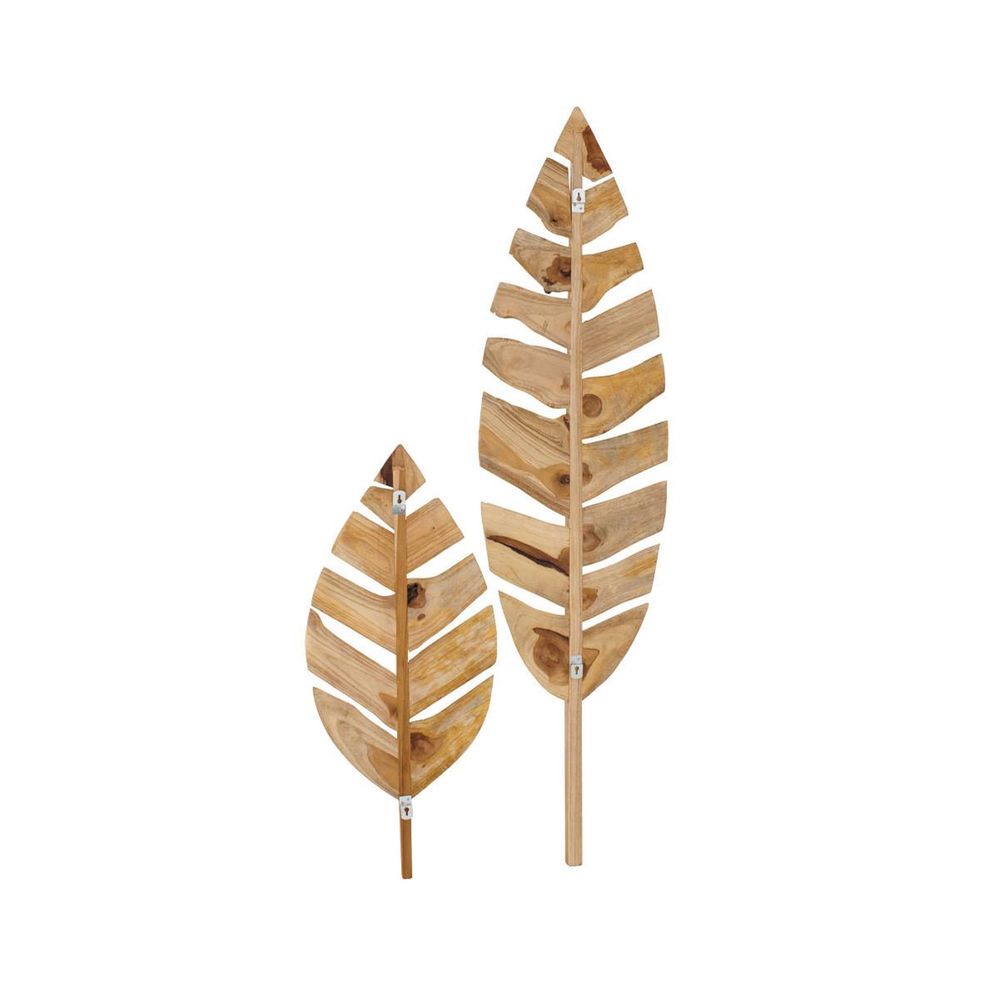 Voir la diapositive 2 : J-LINE Lot de 2 déco murales en bois  feuilles  140cm naturel