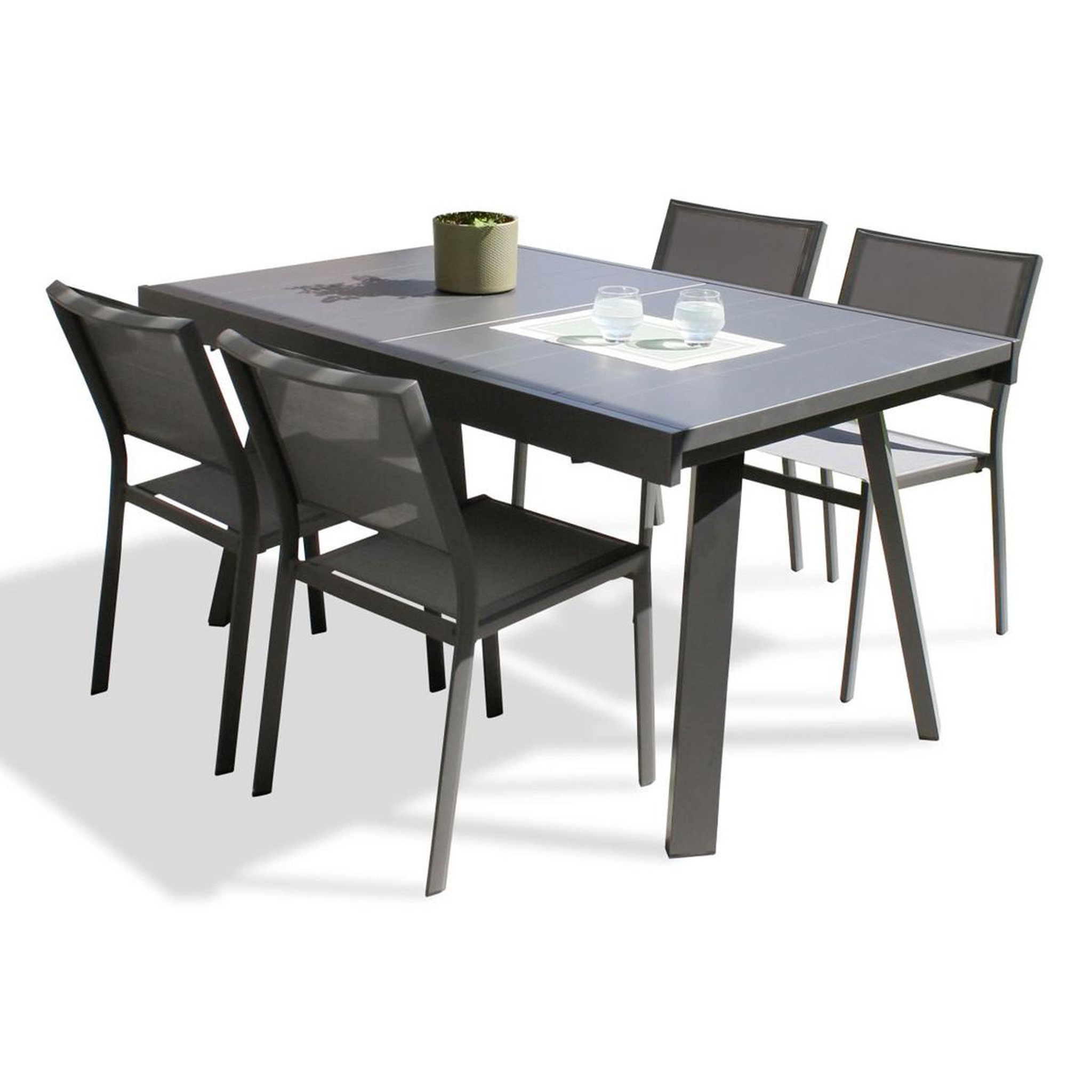 Voir la diapositive 2 : DCB GARDEN Ensemble Table de Jardin & 4 Chaises  Stockholm  150-225cm Gris Anthracite