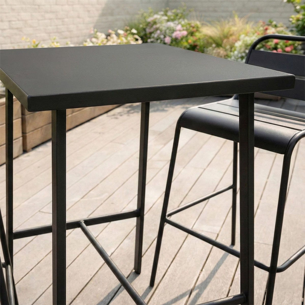 CONCEPT USINE Ensemble table de bar et 2 chaises hautes d'extérieur gris foncé BERGAME