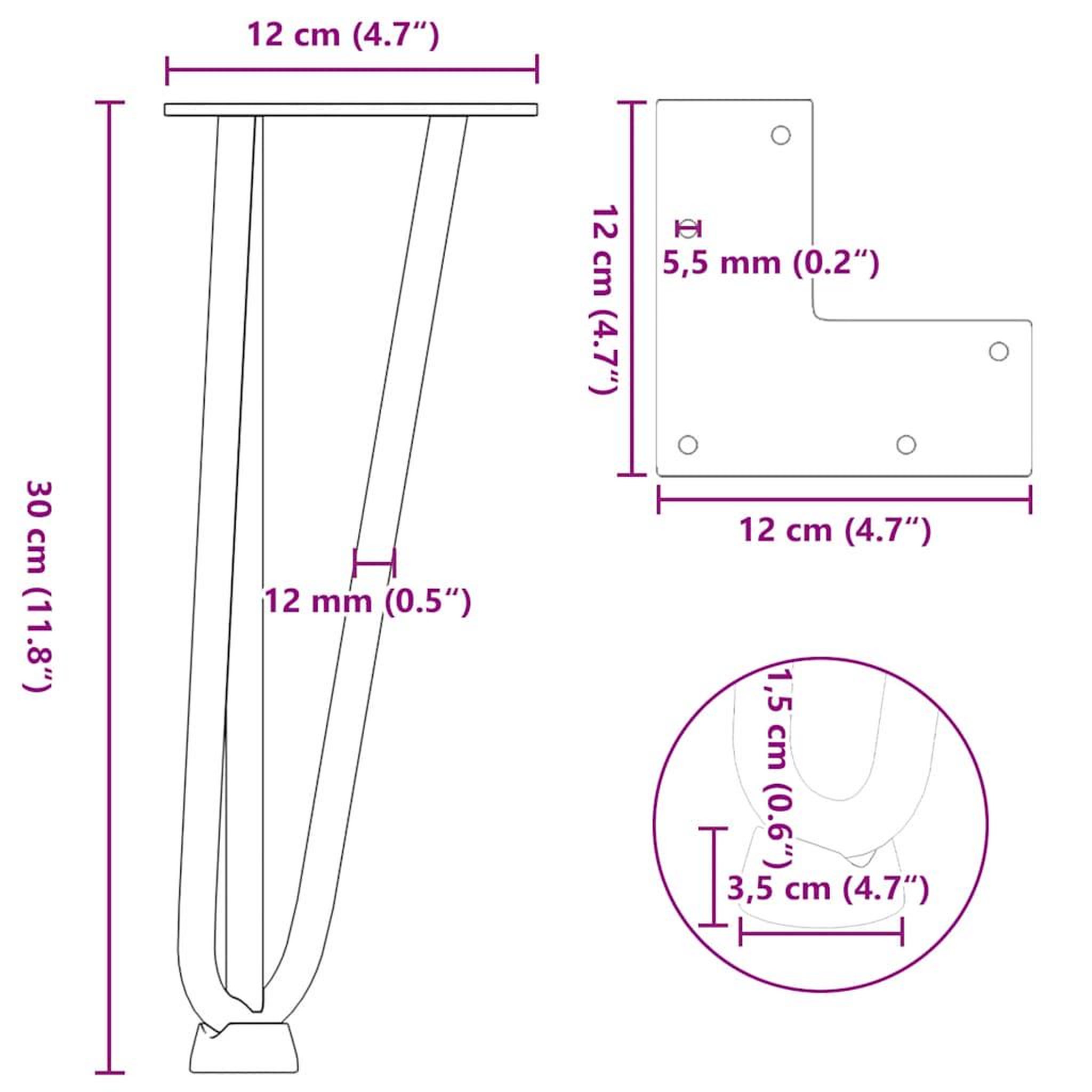 Voir la diapositive 6 : VIDAXL Pieds de table en forme d'epingle a cheveux 4 pcs blanc 30 cm
