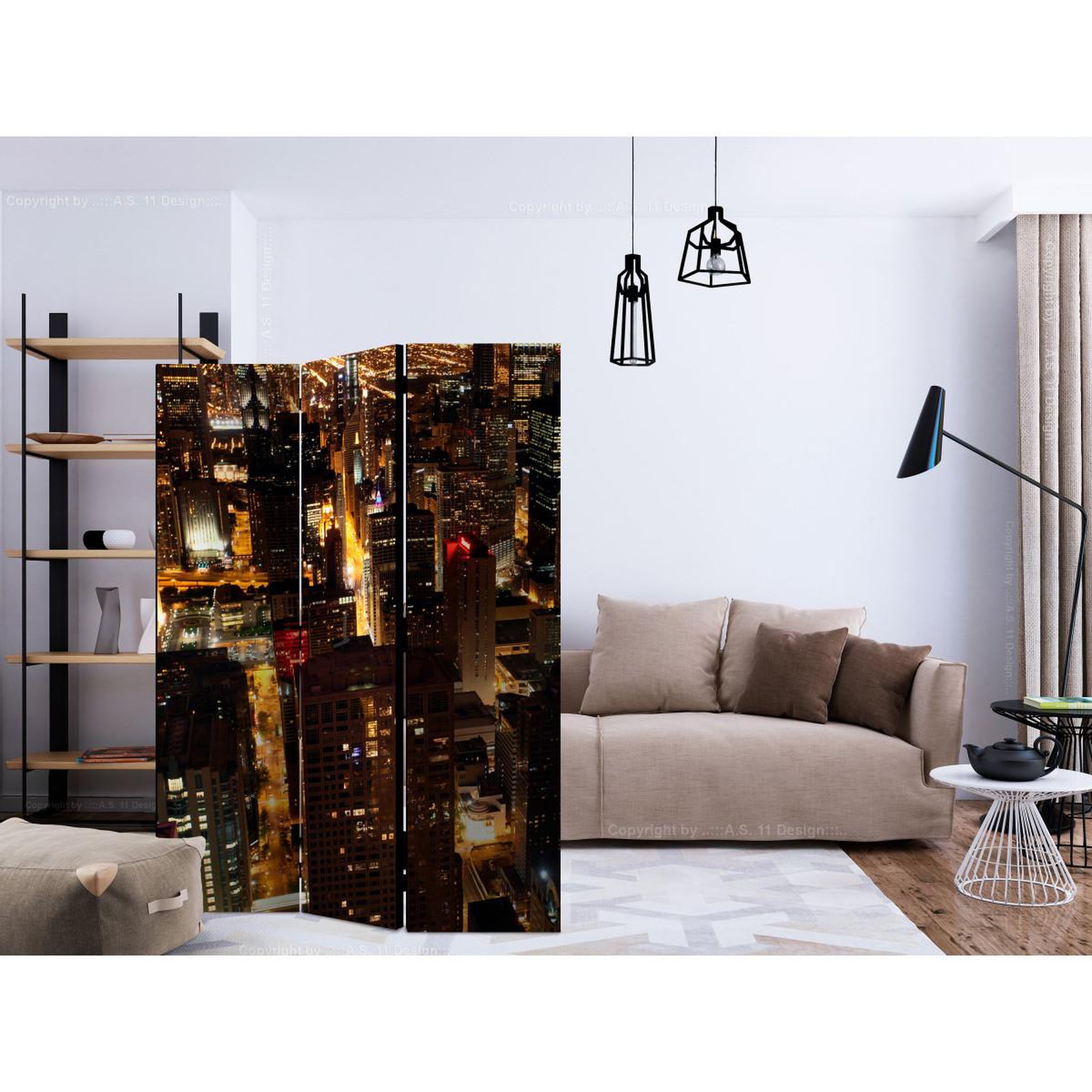 Voir la diapositive 2 : Paris Prix Paravent 3 volets  city by night chicago usa  135x172cm