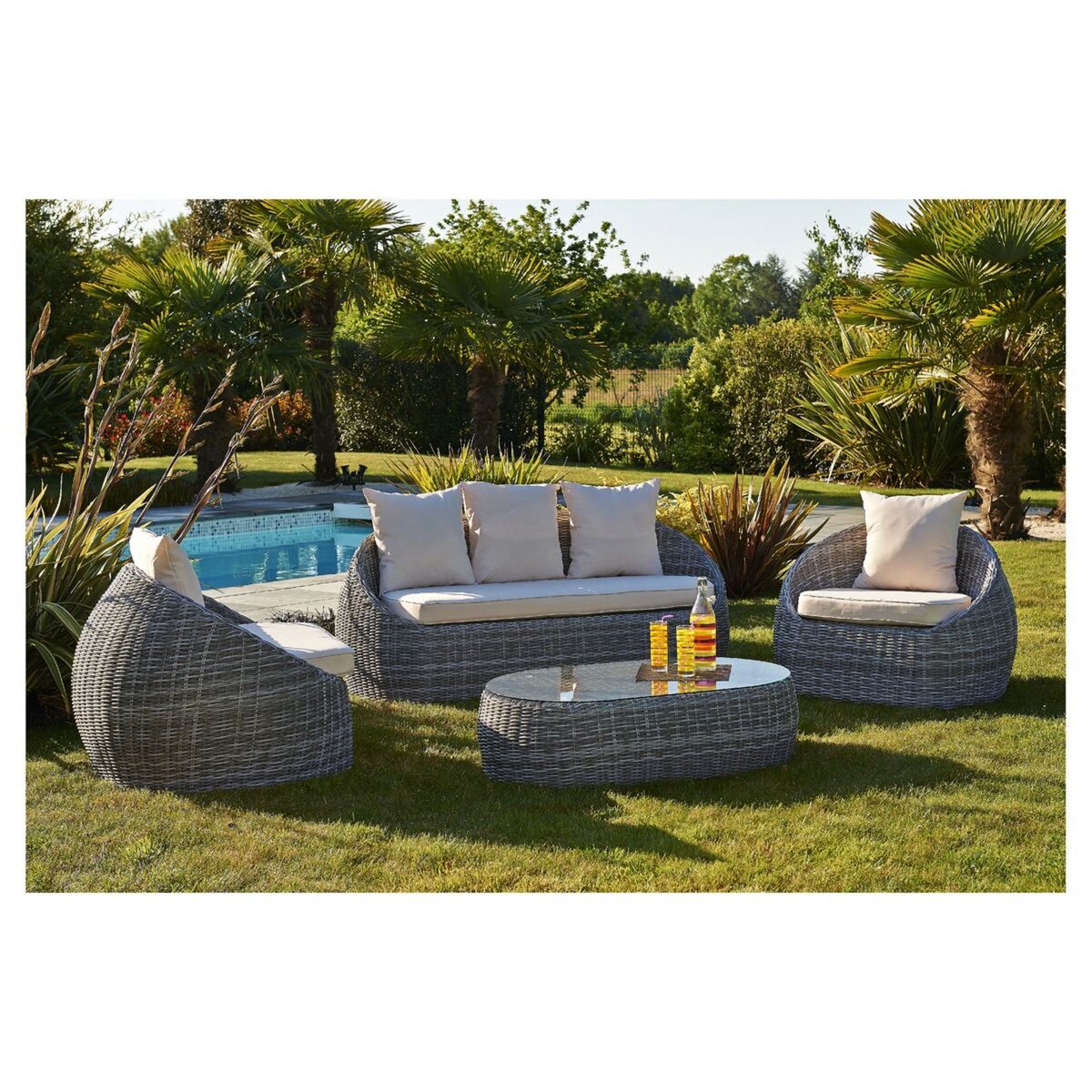 DCB GARDEN Salon bas de jardin 5 personnes en résine tressé gris ISA