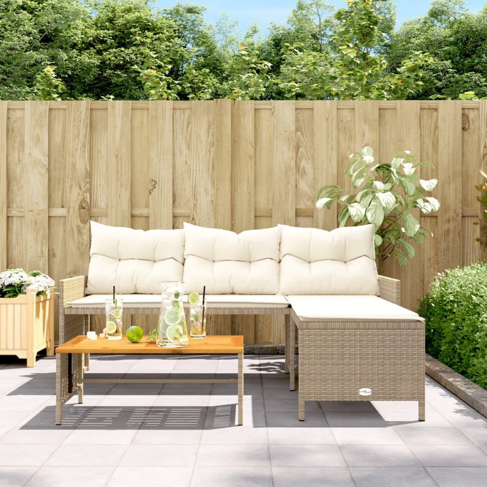 Voir la diapositive 3 : VIDAXL Canape de jardin avec table et coussins en forme de L beige