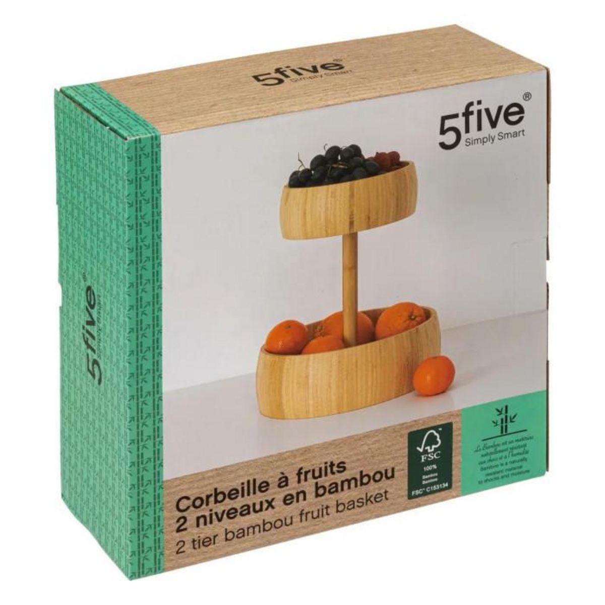FIVE Corbeille à Fruits Bambou  2 Niveaux  35cm Naturel