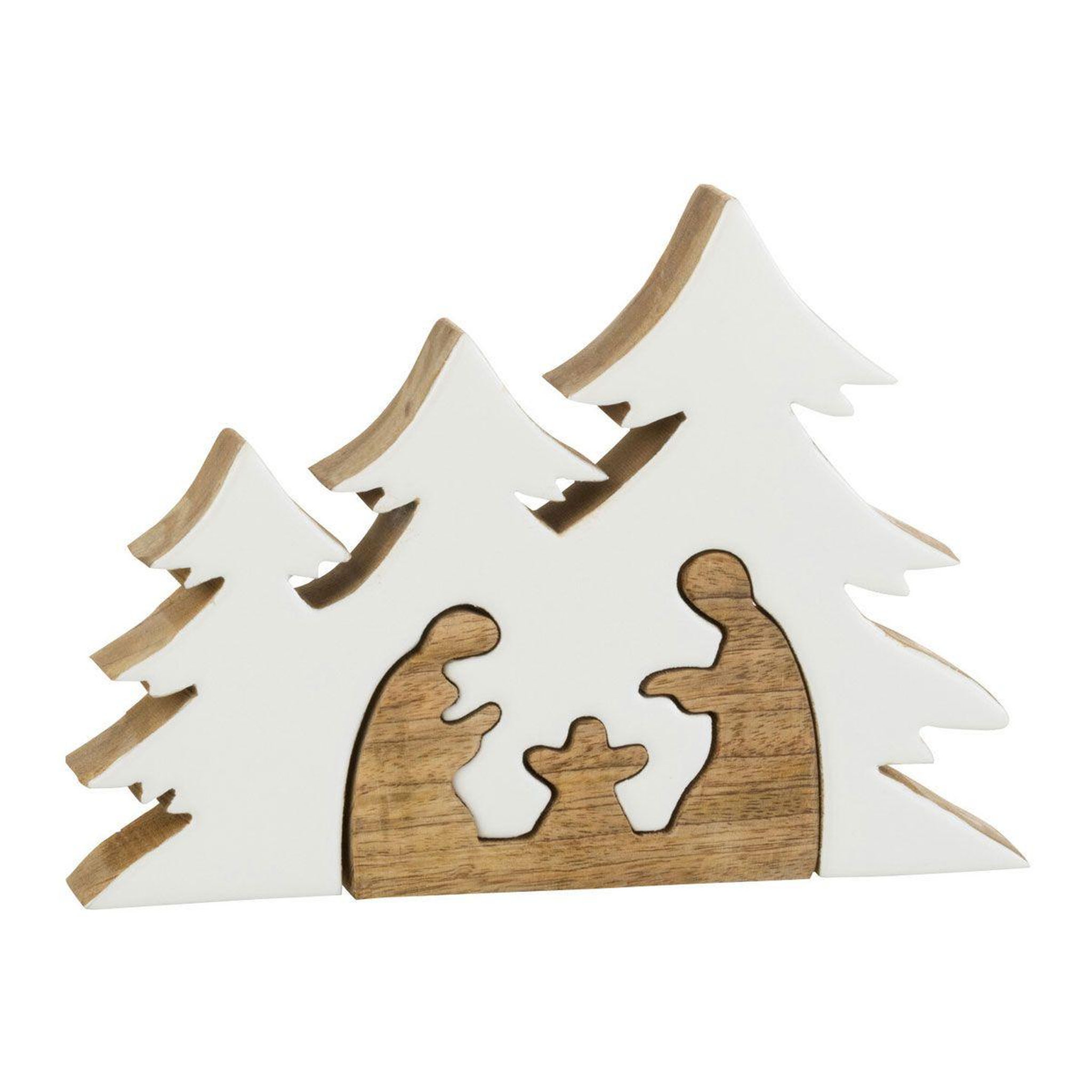 J-LINE Crèche de noël & sapins  puzzle  25cm blanc & naturel