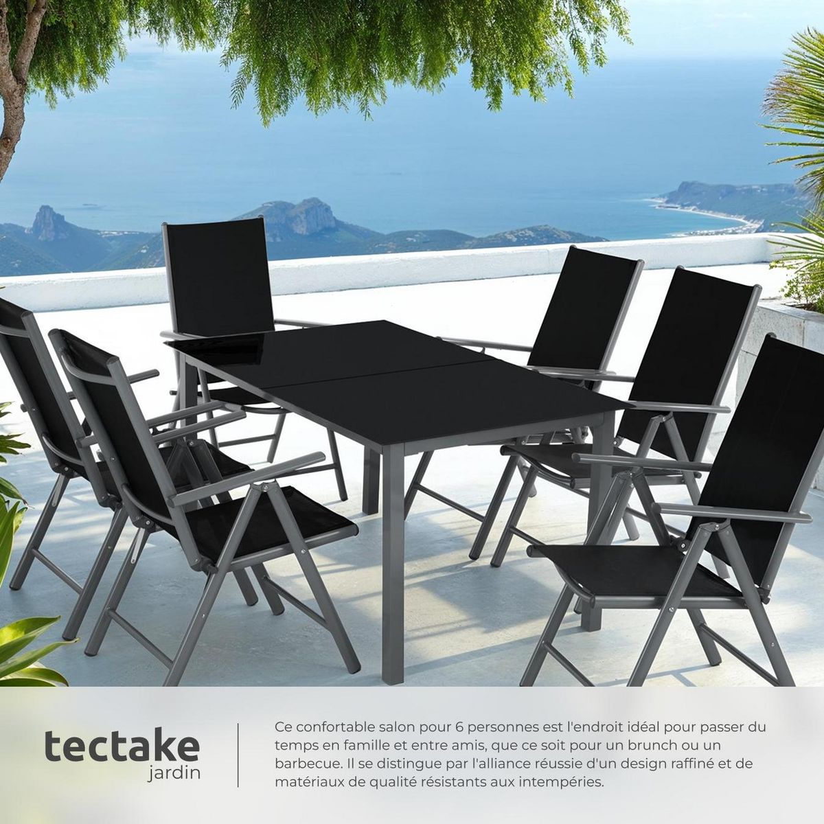 tectake Ensemble salon de jardin avec cadre en aluminium pour 6 personnes gris anthracite