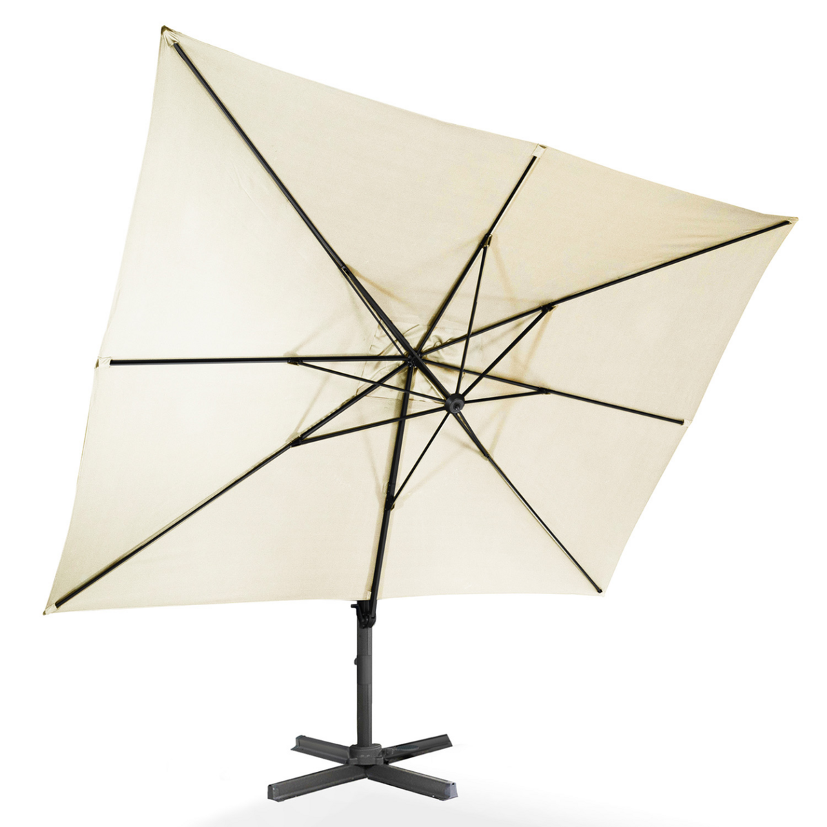 ID MARKET Parasol déporté inclinable rotatif 360 CALVI écru 3x4 M avec housse