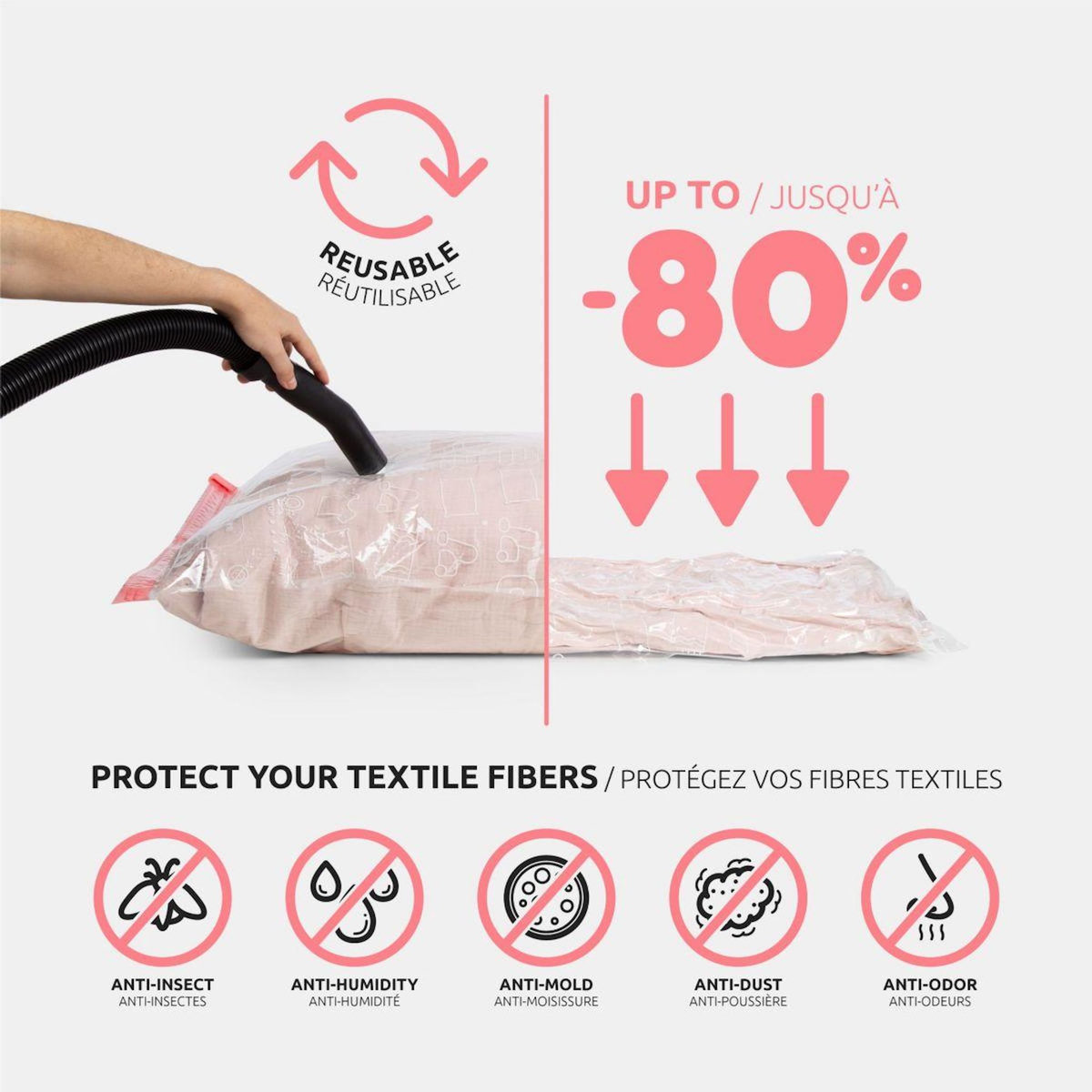 Compactor Housse lot de 2 sacs de rangement sous vide tailles M + L