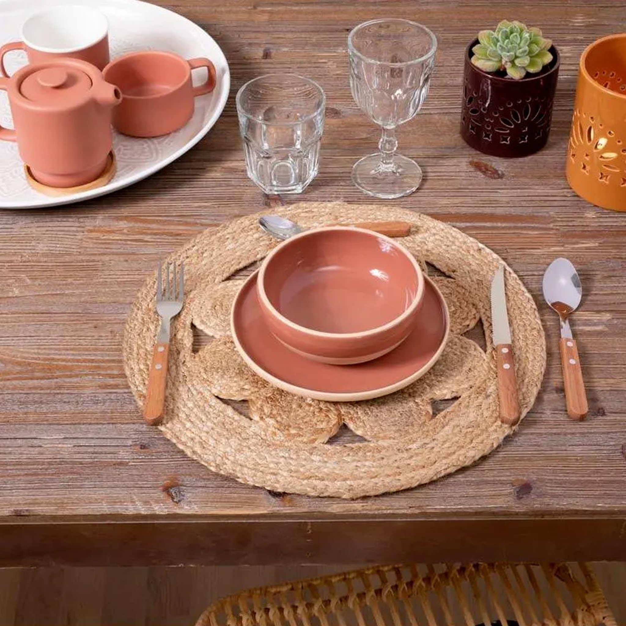 Voir la diapositive 2 : ATMOSPHERA Set de table en jute  ajouré  38cm naturel
