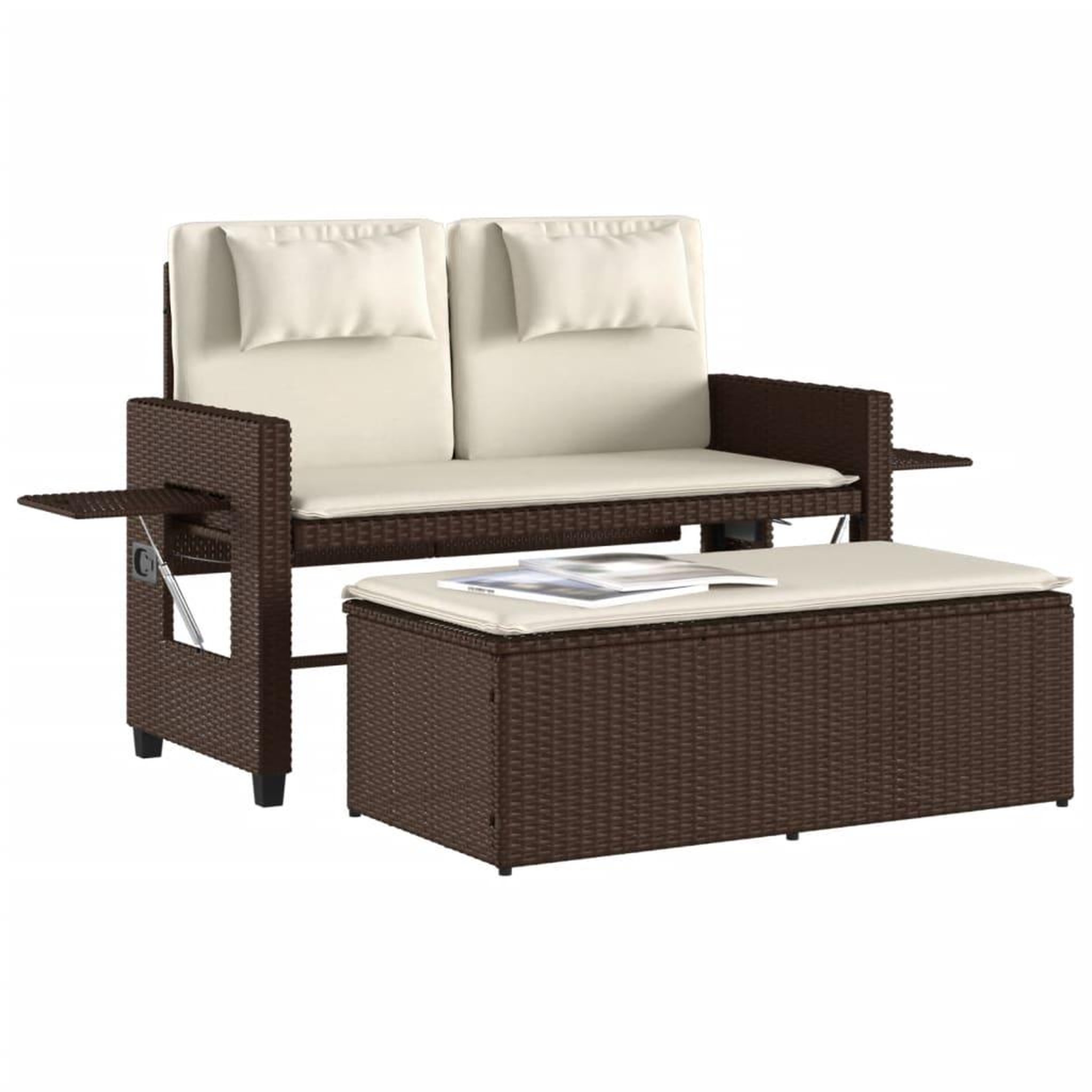 Voir la diapositive 4 : VIDAXL Banc inclinable de jardin avec coussins marron resine tressee