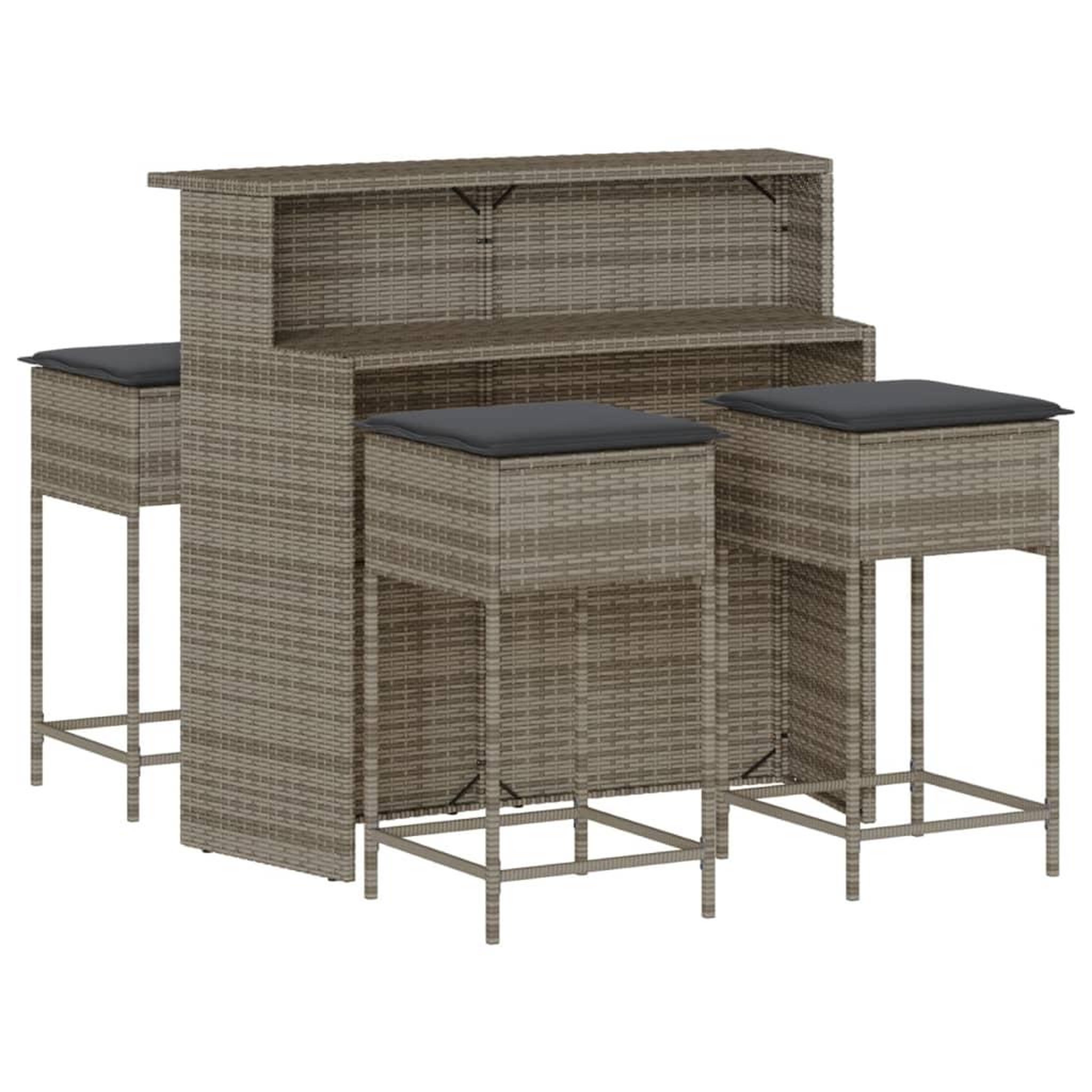 Voir la diapositive 2 : VIDAXL Ensemble de bar de jardin 5 pcs avec coussins gris poly rotin