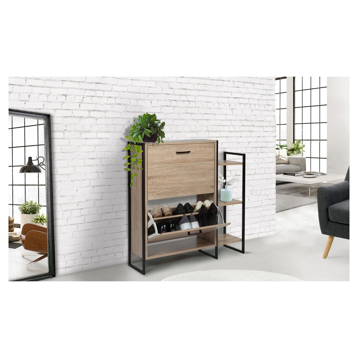 Meuble chaussures 2 portes + 2 étagères THEO