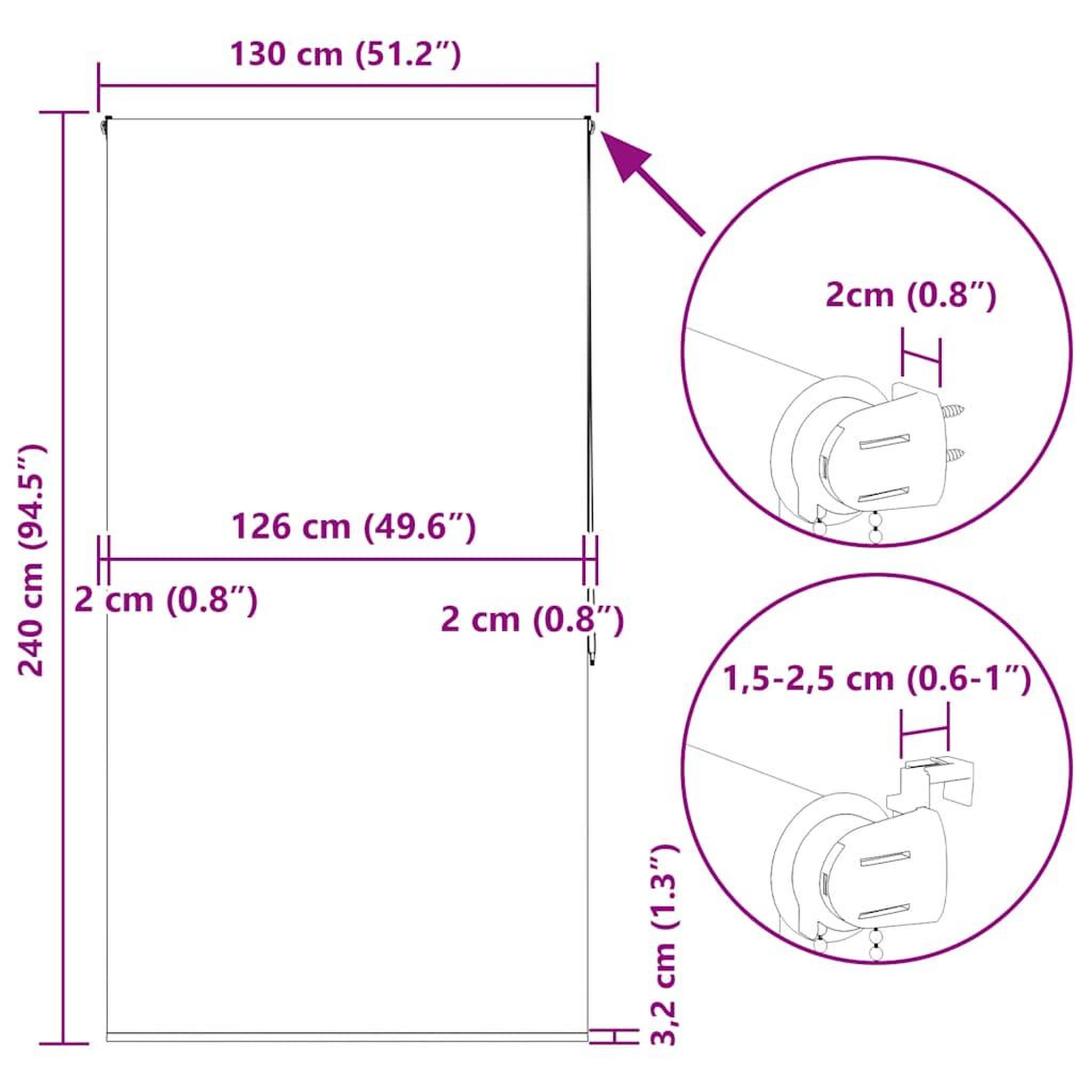 Voir la diapositive 6 : VIDAXL Store enrouleur de douche 130x240 cm largeur du tissu 126 cm