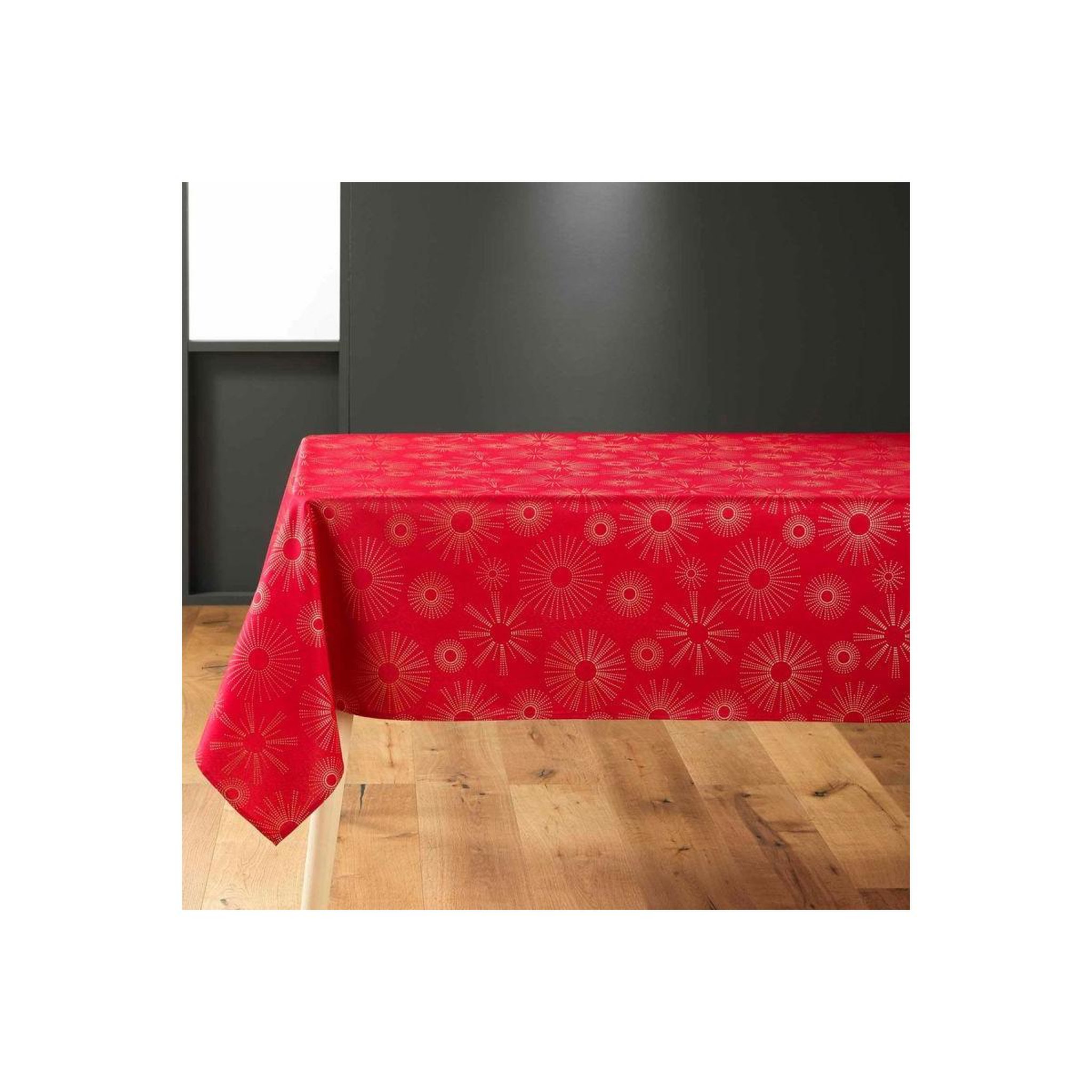 Douceur d'Intérieur Nappe imprimé métallisé  pampille  150x300cm rouge & or