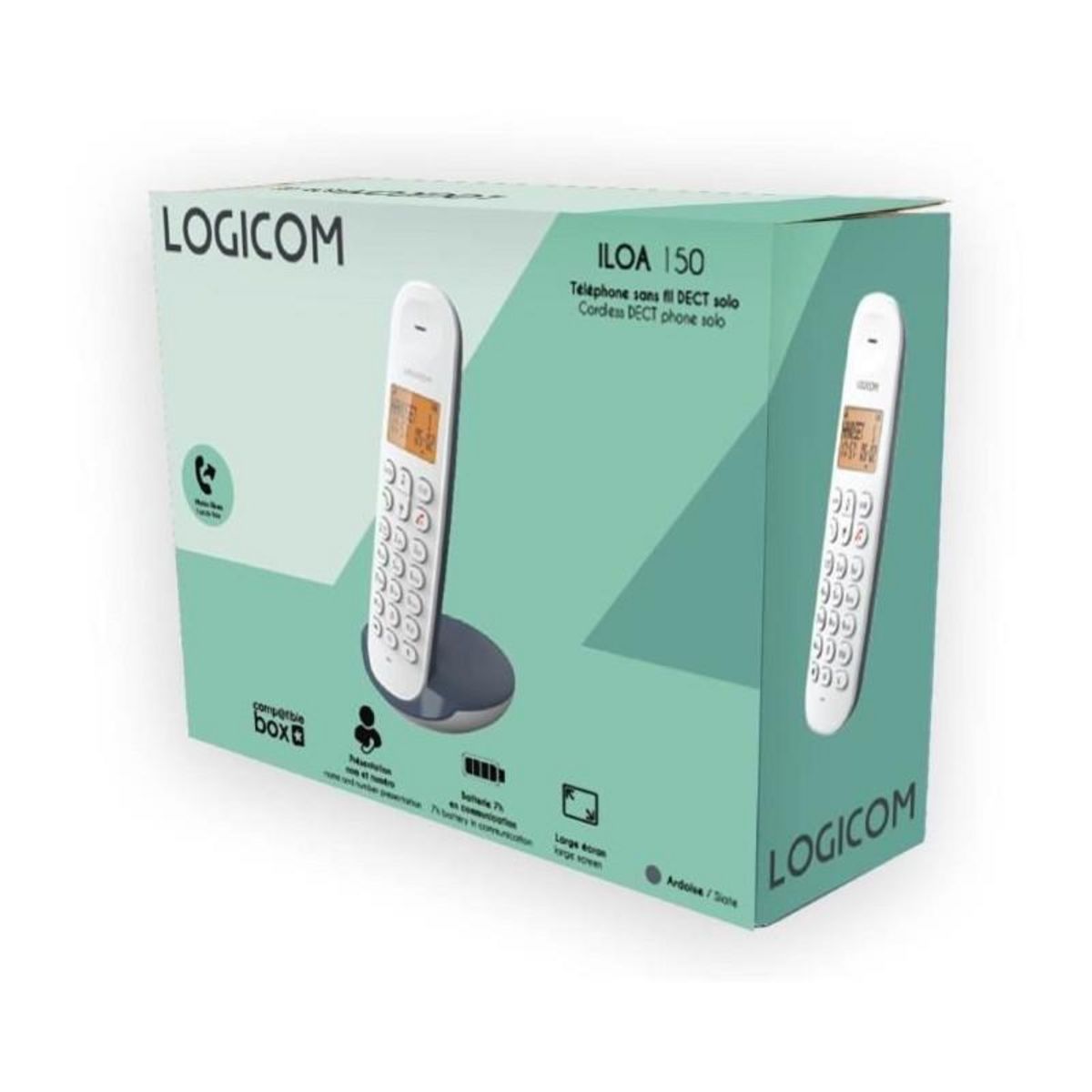 Logicom Téléphone fixe sans fil - LOGICOM - DECT ILOA 150 SOLO - Ardoise - Sans répondeur