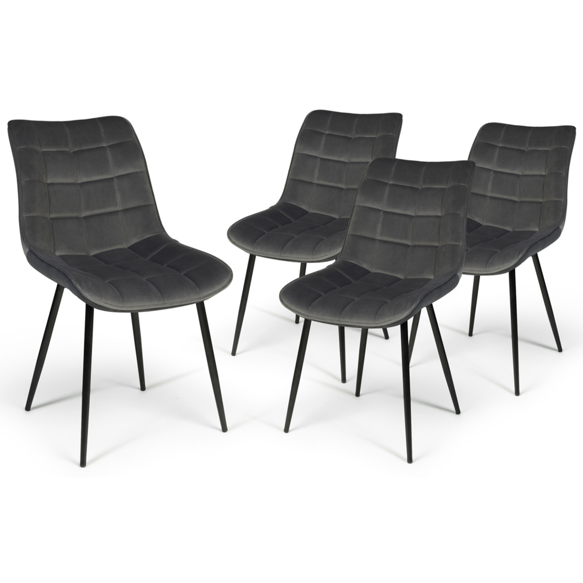 ID MARKET Lot de 4 chaises MADY en velours gris pour salle à manger