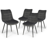 ID MARKET Lot de 4 chaises MADY en velours gris pour salle à manger