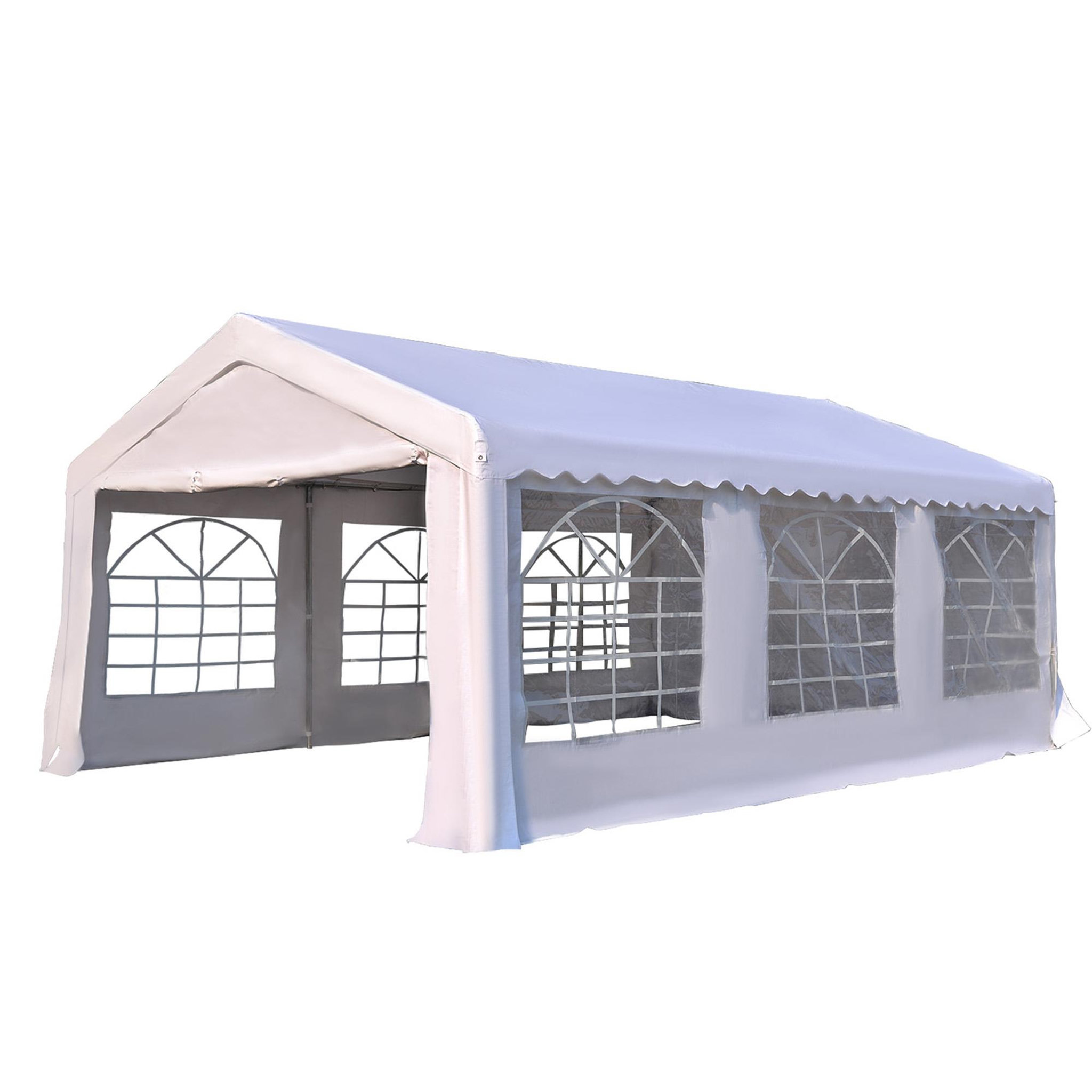 HOMCOM Tente de réception tonnelle de jardin 4 parois amovibles portes zippées idéal pour fête mariage soirée 6 x 4 x 2,8 m acier toile polyéthylène 180 g/m² blanc