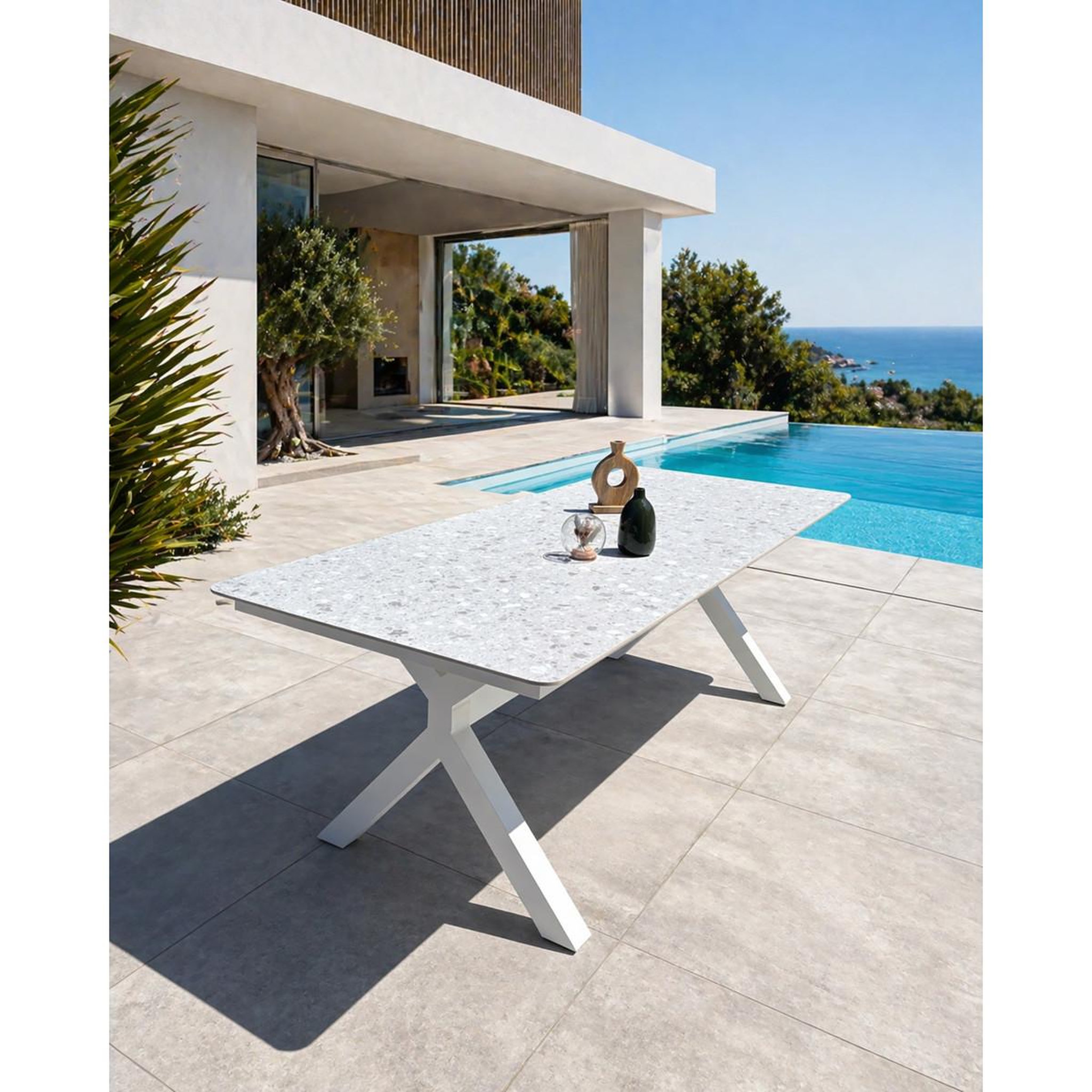 Voir la diapositive 2 : Paris Prix Table de jardin en pierre  abella  220cm blanc