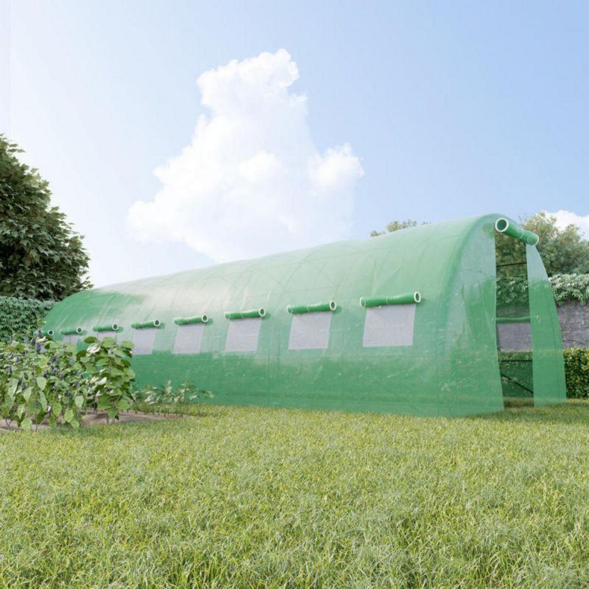 EUROSPEN Serre de Jardin Tunnel 24m² - bâche armée - avec fenêtres latérales et porte zipée