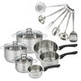 Voir la diapositive 1 : Fackelmann Set de 3 casseroles 12 16 20 cm en inox et 3 faitouts inox 16, 20 et 24 cm et 6 ustensiles Fackelmann Geneva